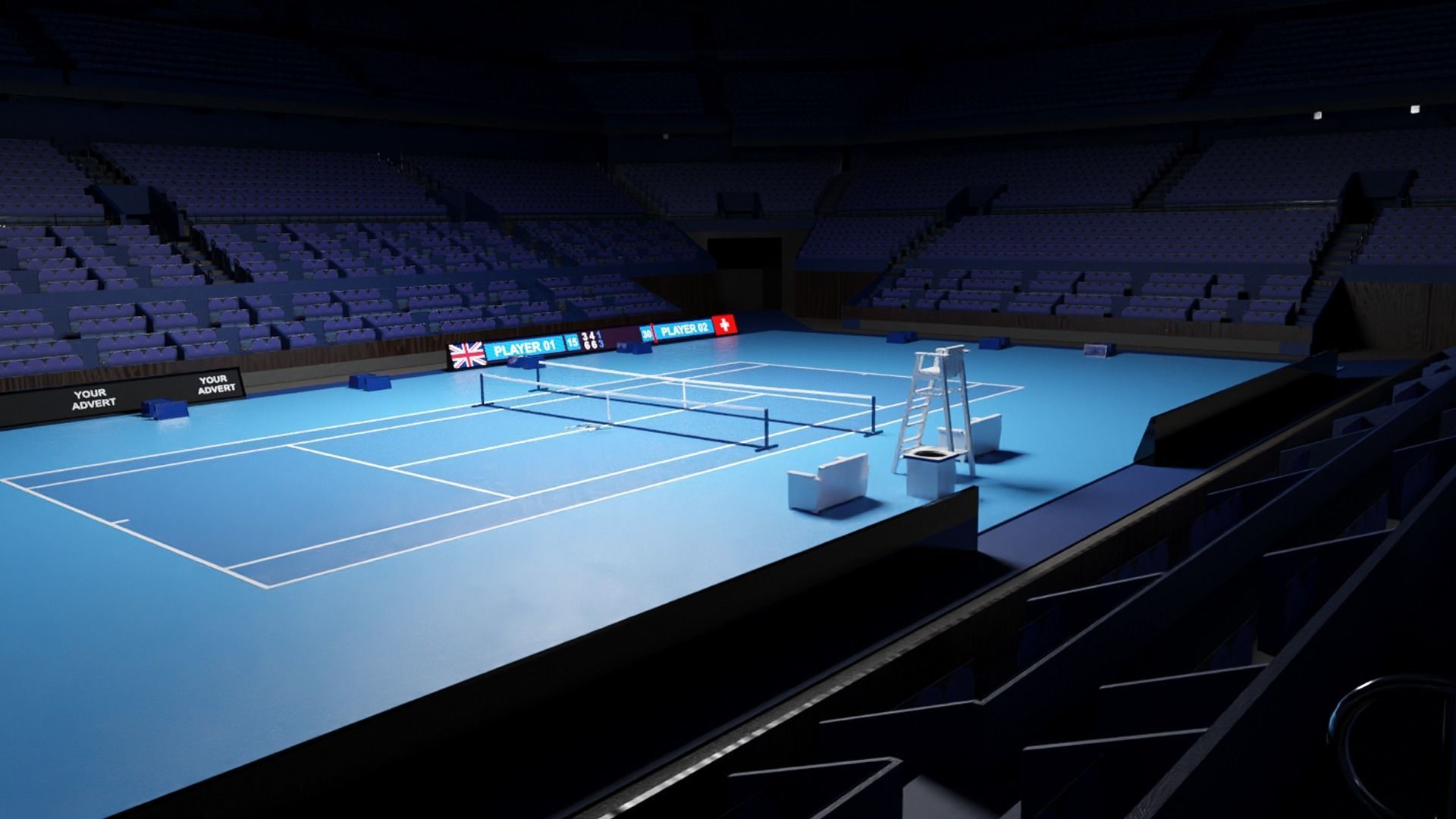 Indoor Tennis Stadium Low-poly 3D model_3