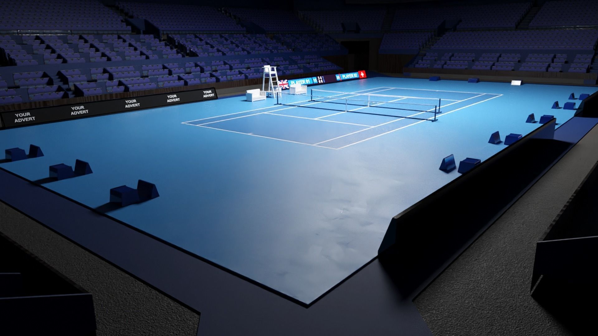 Indoor Tennis Stadium Low-poly 3D model_1