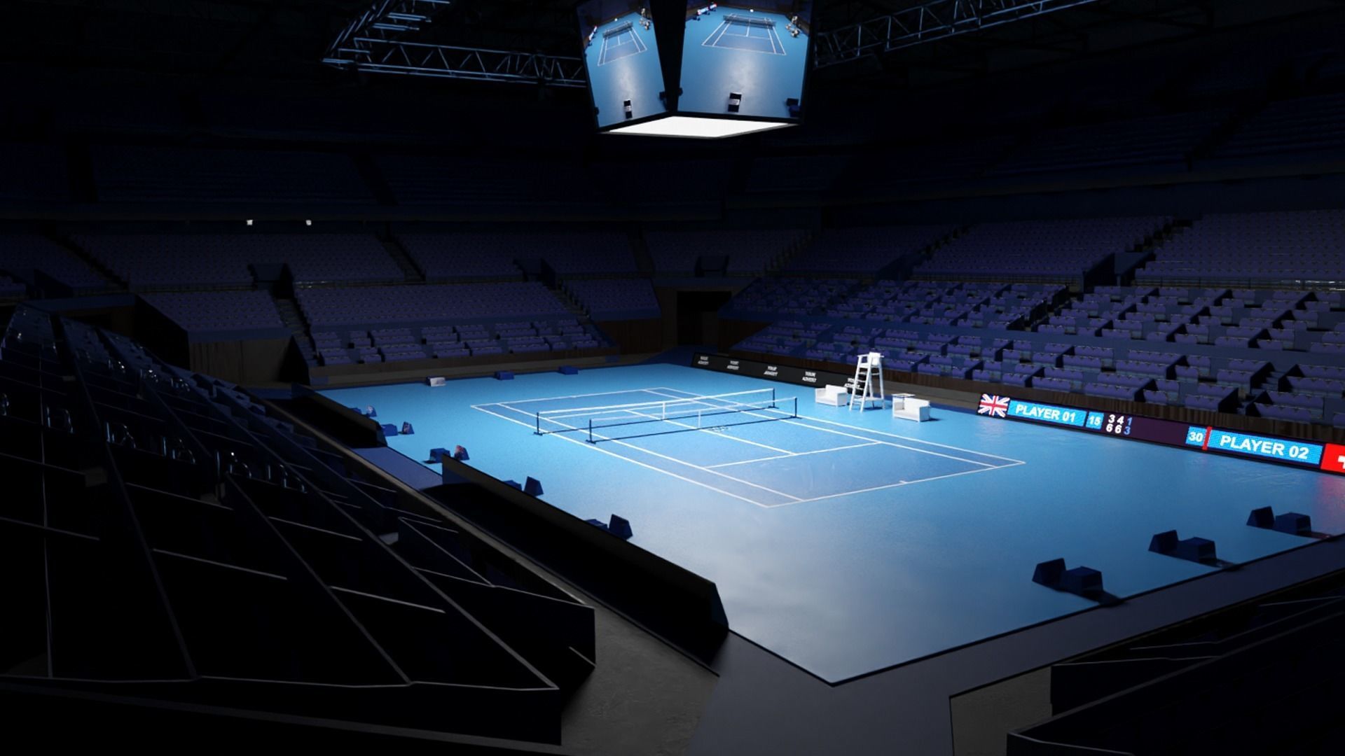 Indoor Tennis Stadium Low-poly 3D model_4