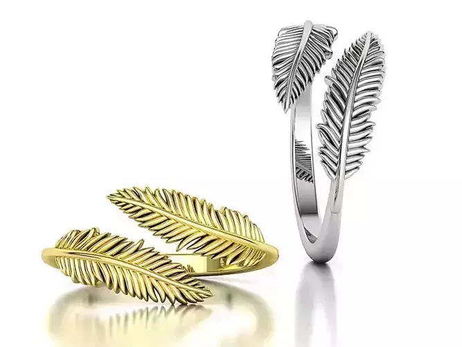 Feather Bypass Ring Stackable band printable model 3D print model