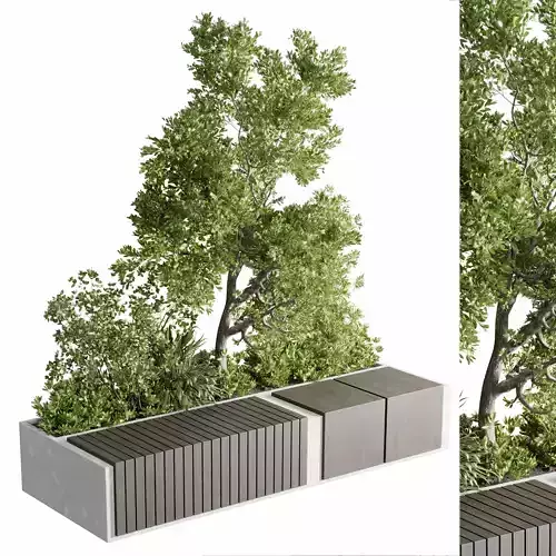 Urban Environment Urban Furniture Green Benches With tree 39