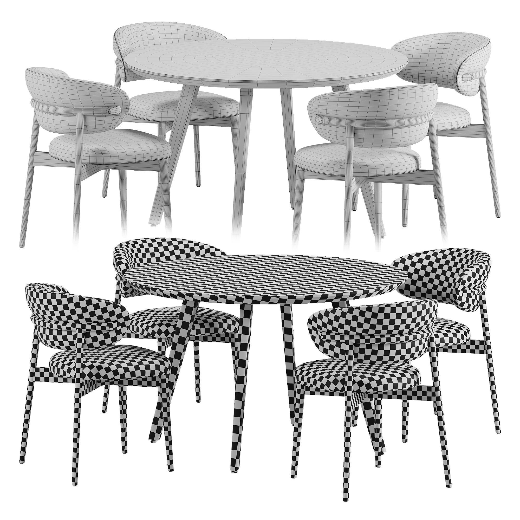 Wagner Round Dining Set Low-poly 3D model_4