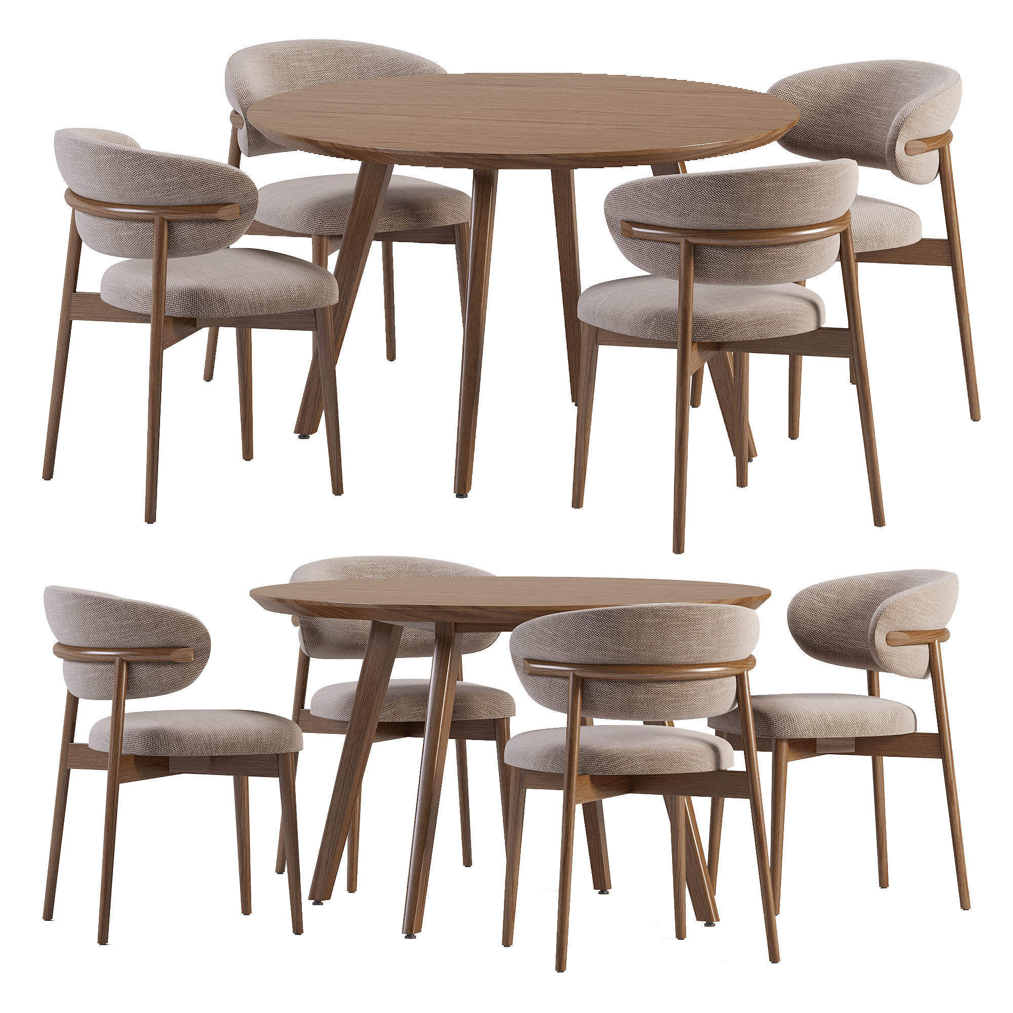 Wagner Round Dining Set Low-poly 3D model_1