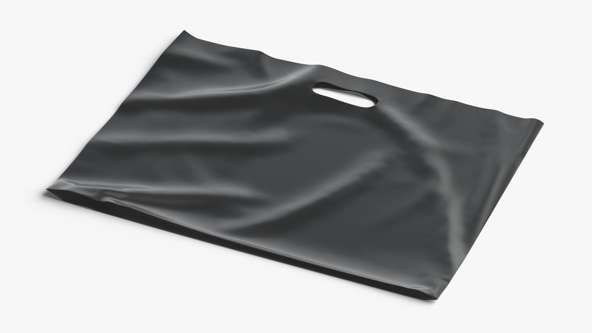 Black Wide Die-cut Plastic Bag - handle packet Low-poly 3D model_3