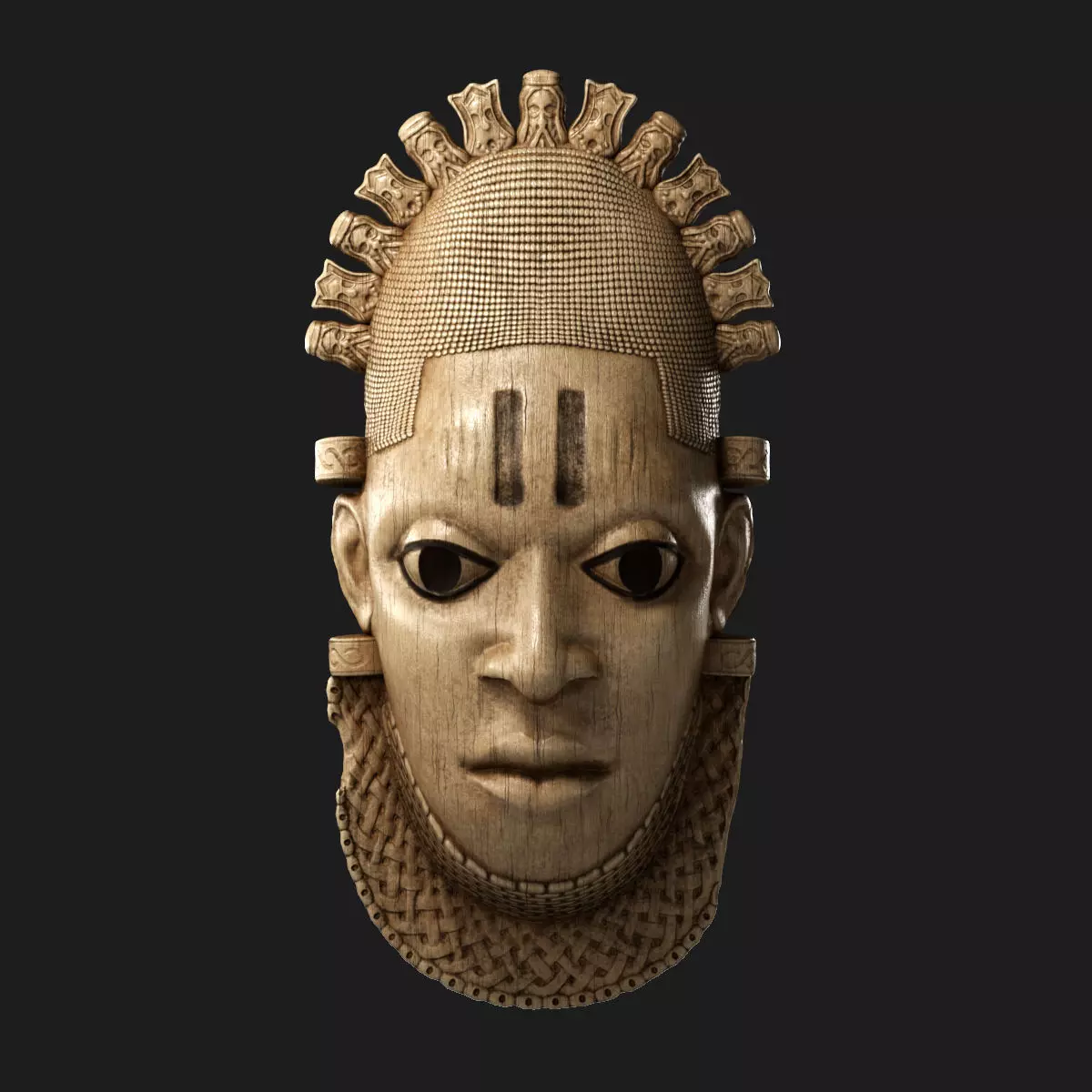 African Benin ivory mask of Queen Idia Low-poly 3D model_0