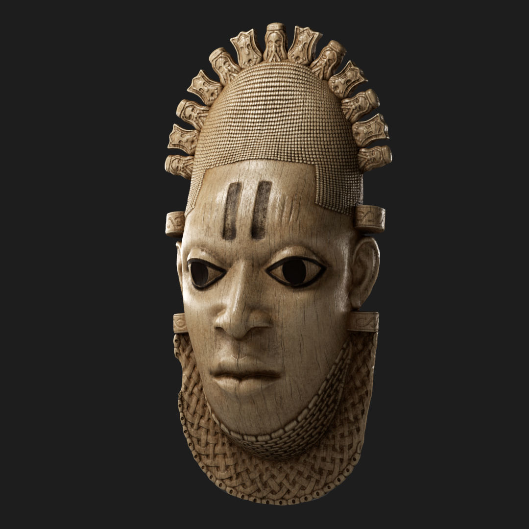 African Benin ivory mask of Queen Idia Low-poly 3D model_1