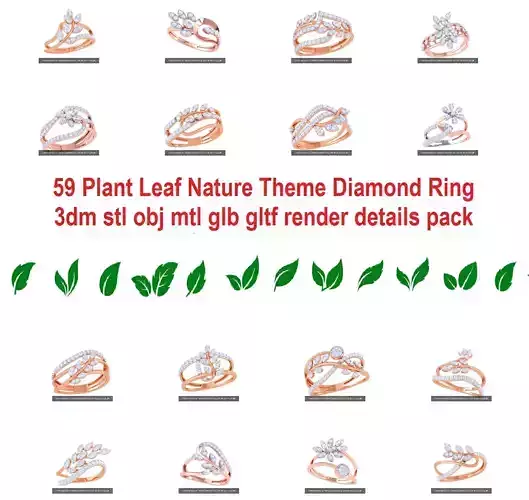 59 Plant Leaf Nature Theme Diamond Ring 3dm stl obj mtl glb gltf