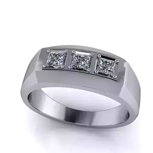 3 Three Stone princess Cut Traditional Mens Wedding band Ring