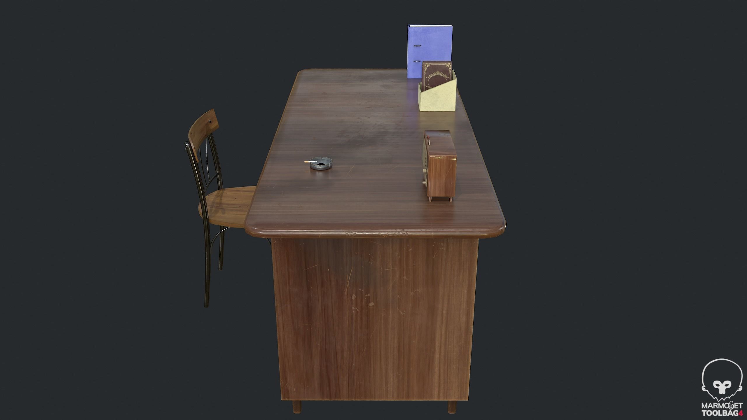 PBR Vintage Writing Table - Desk - Vintage Radio Low-poly 3D model_8