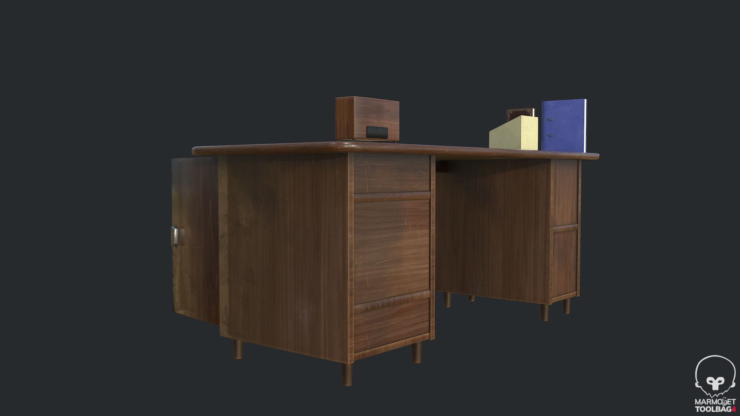 PBR Vintage Writing Table - Desk - Vintage Radio Low-poly 3D model_14