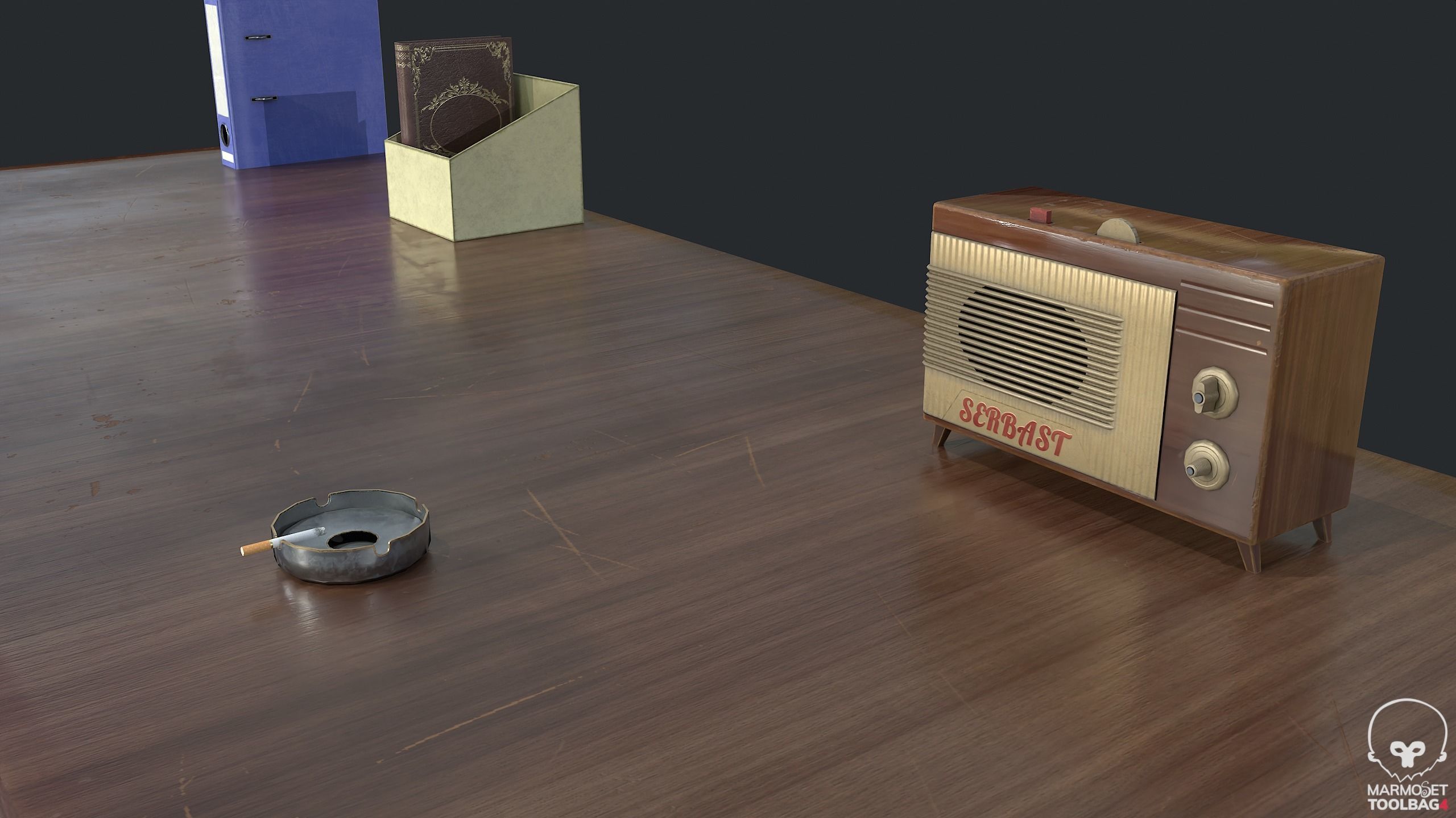 PBR Vintage Writing Table - Desk - Vintage Radio Low-poly 3D model_4