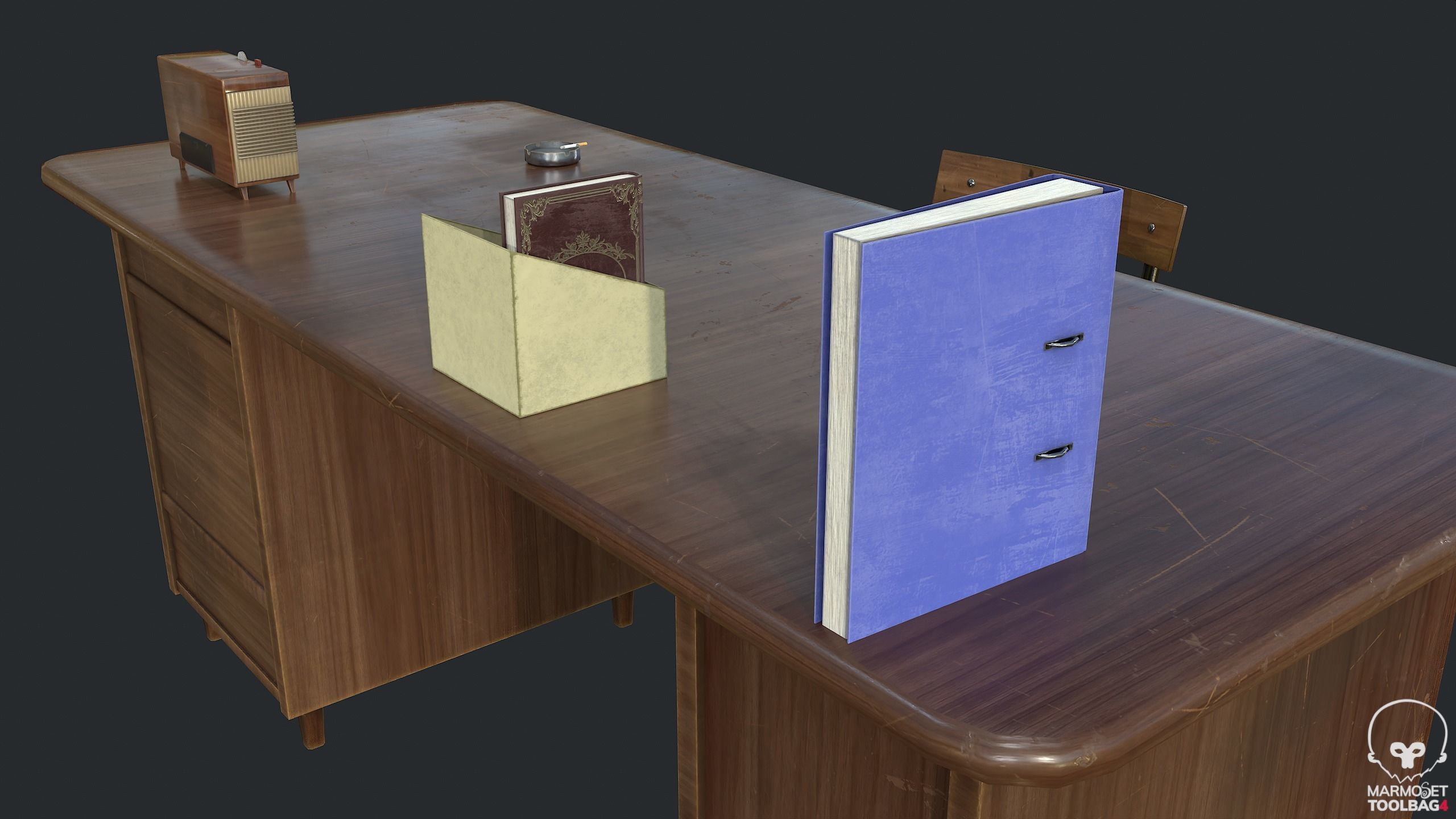 PBR Vintage Writing Table - Desk - Vintage Radio Low-poly 3D model_5