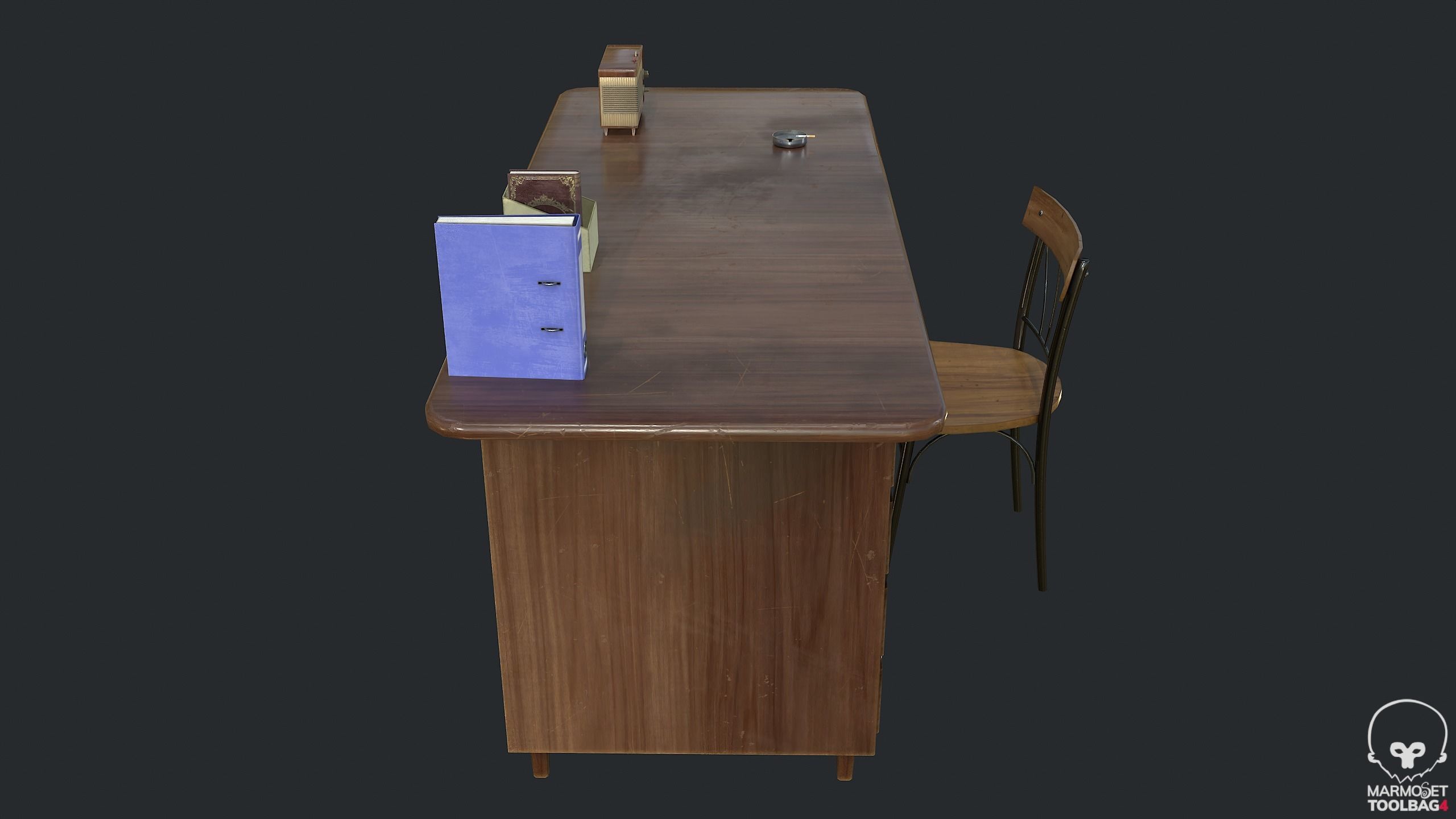 PBR Vintage Writing Table - Desk - Vintage Radio Low-poly 3D model_9