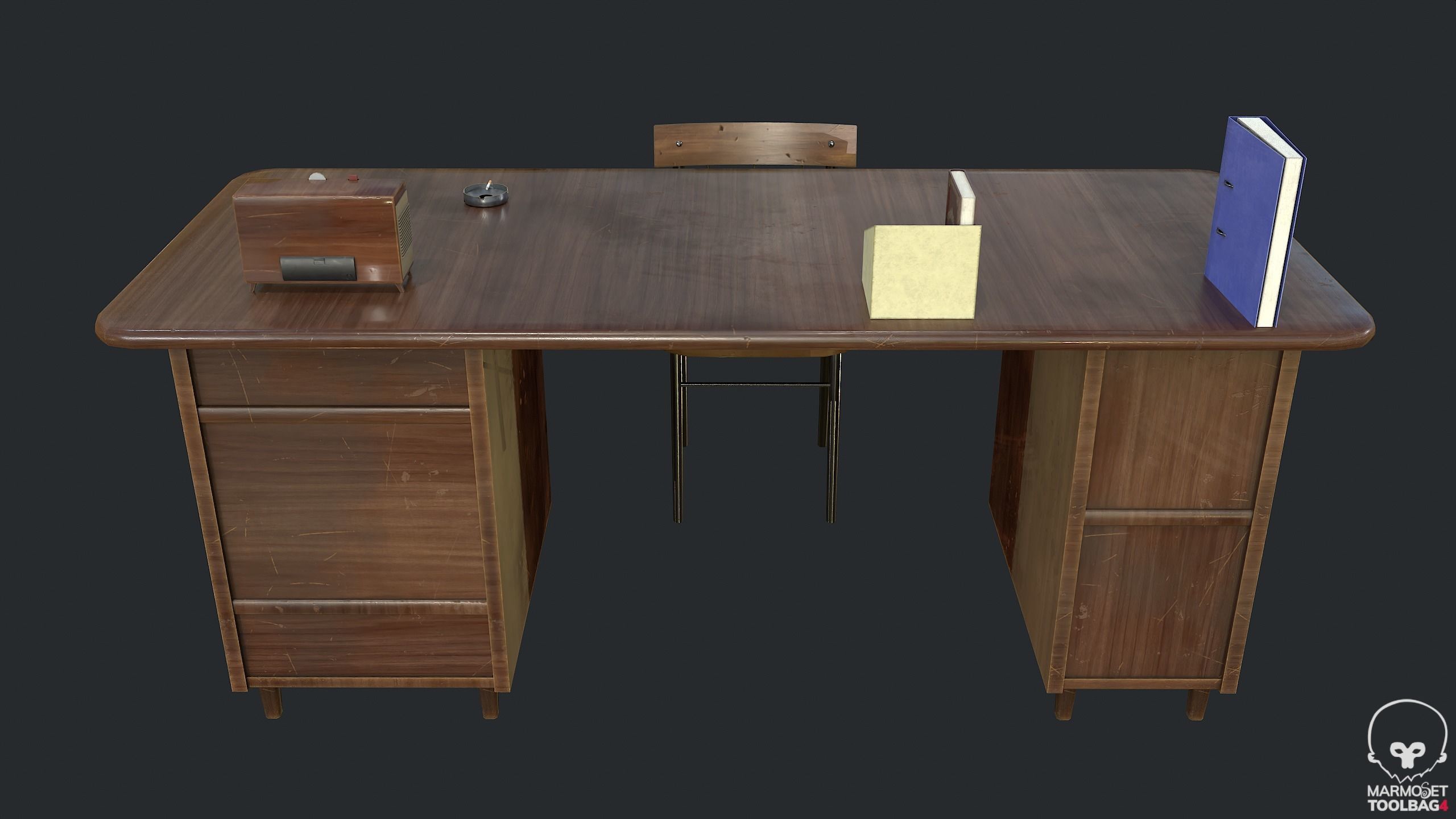 PBR Vintage Writing Table - Desk - Vintage Radio Low-poly 3D model_3