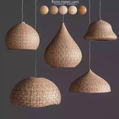 Rattan pendant lights 01 3D model