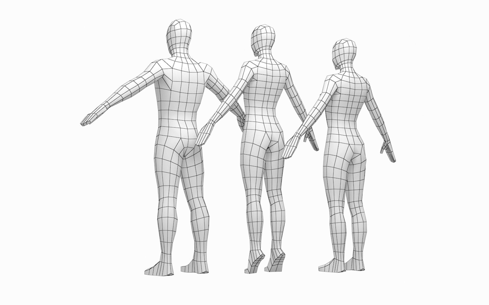 Natural Male and Female Base Mesh in A Pose 3D model_3