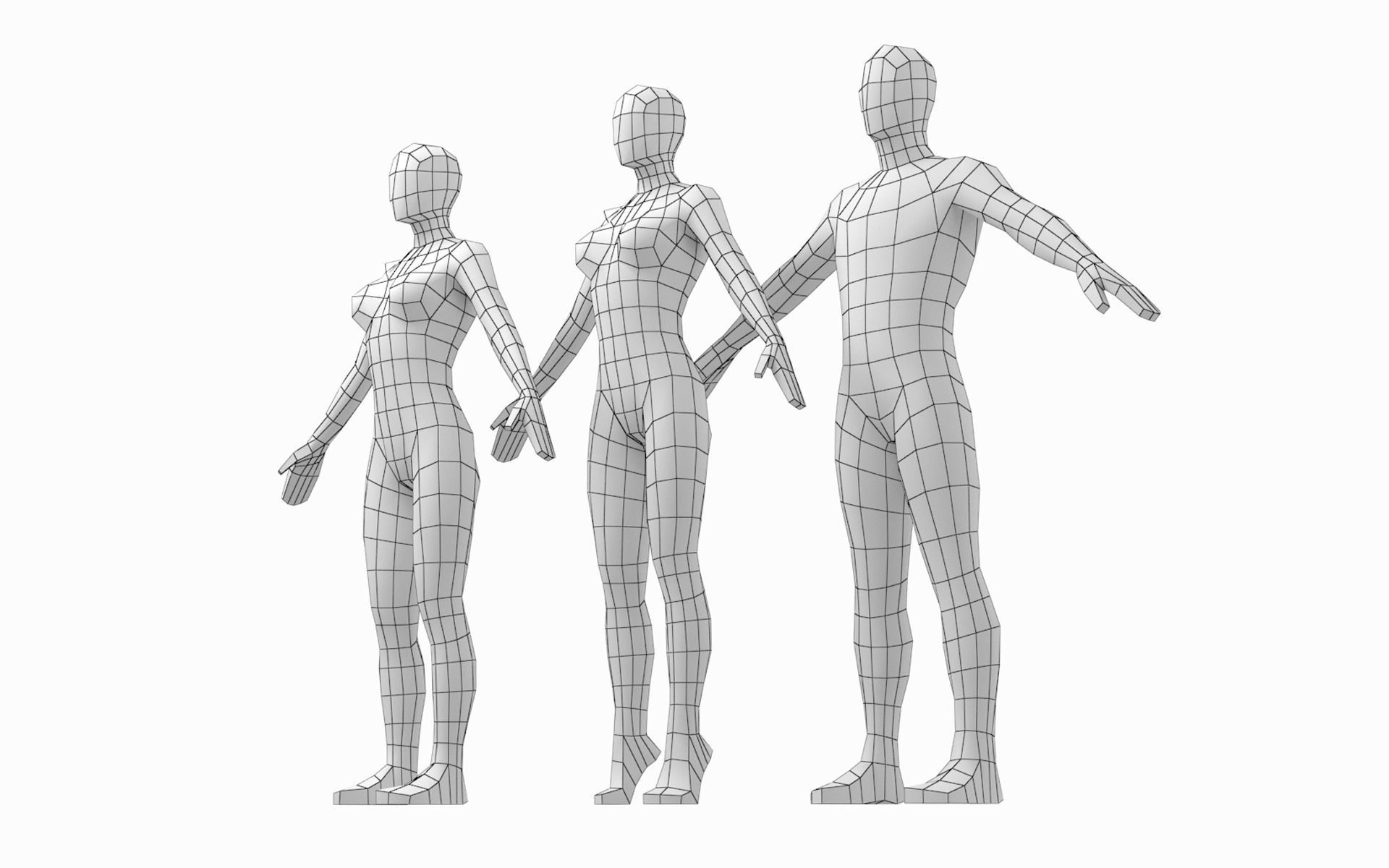 Natural Male and Female Base Mesh in A Pose 3D model_4
