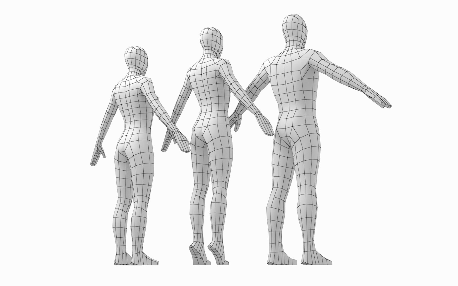 Natural Male and Female Base Mesh in A Pose 3D model_5