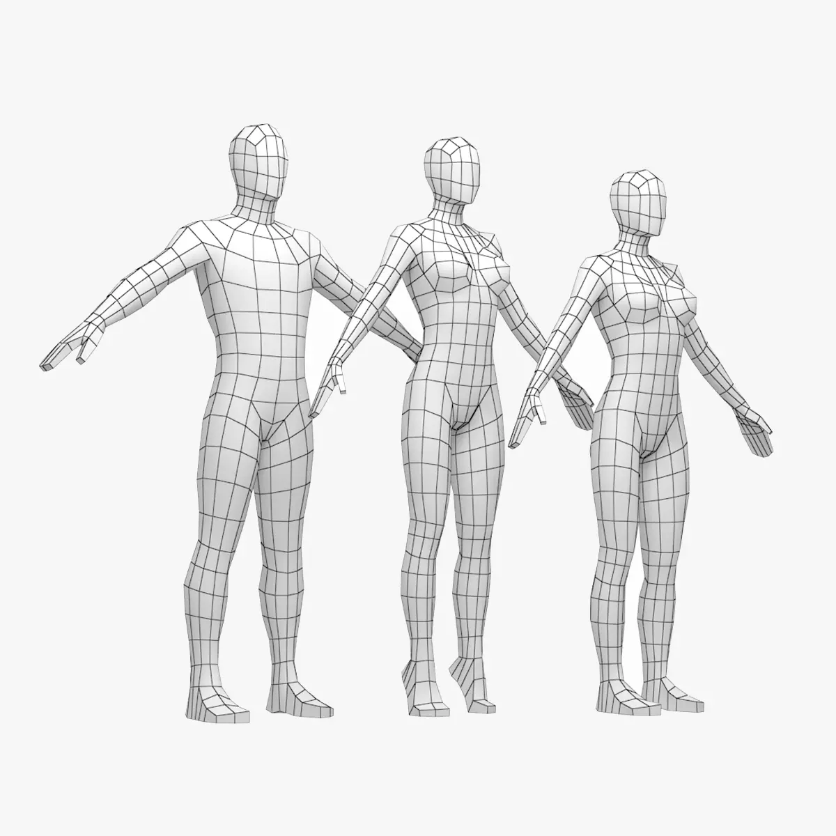 Natural Male and Female Base Mesh in A Pose 3D model_0