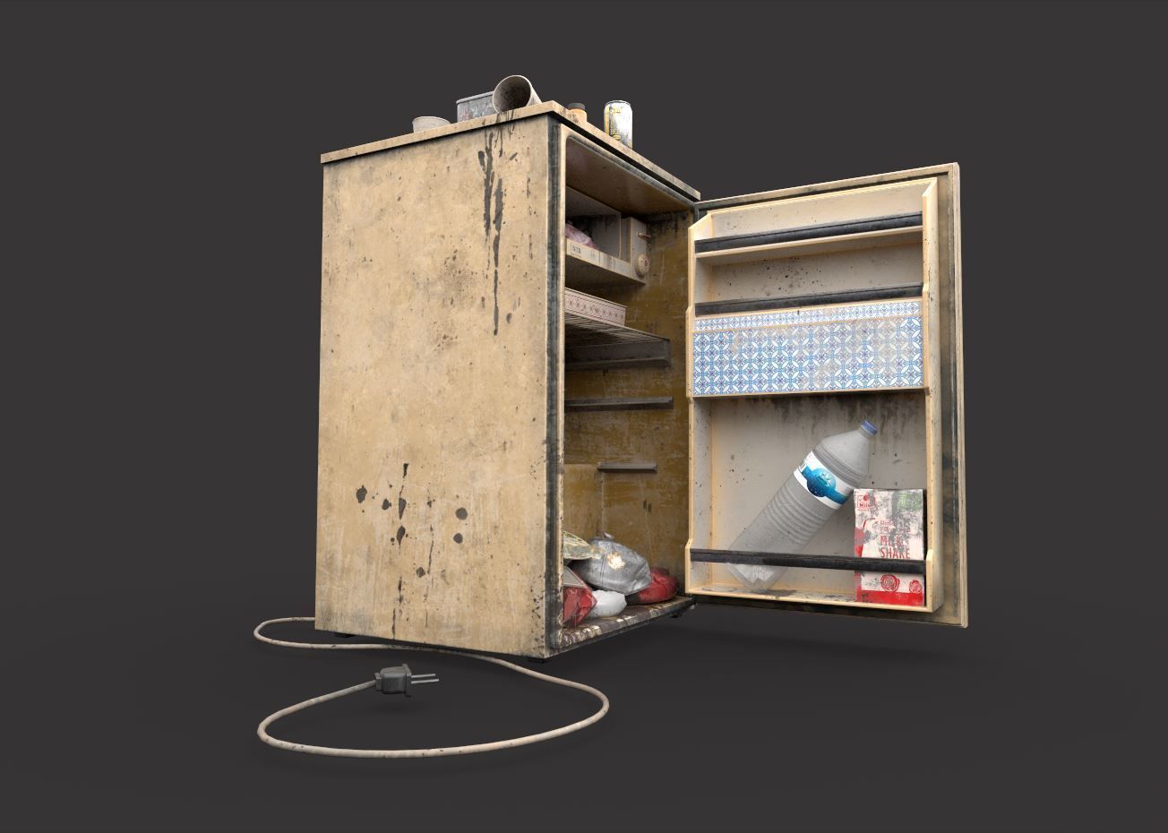 Old Dirty Mini Fridge 3D model_4