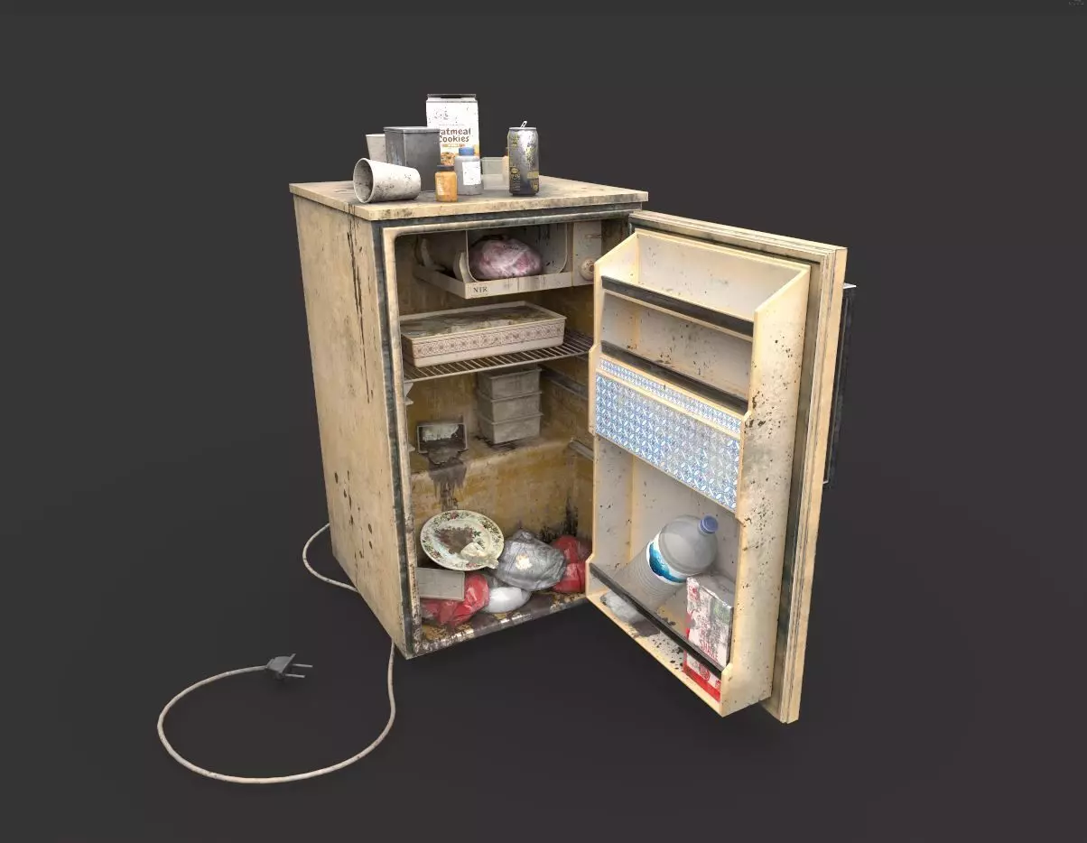 Old Dirty Mini Fridge 3D model_0