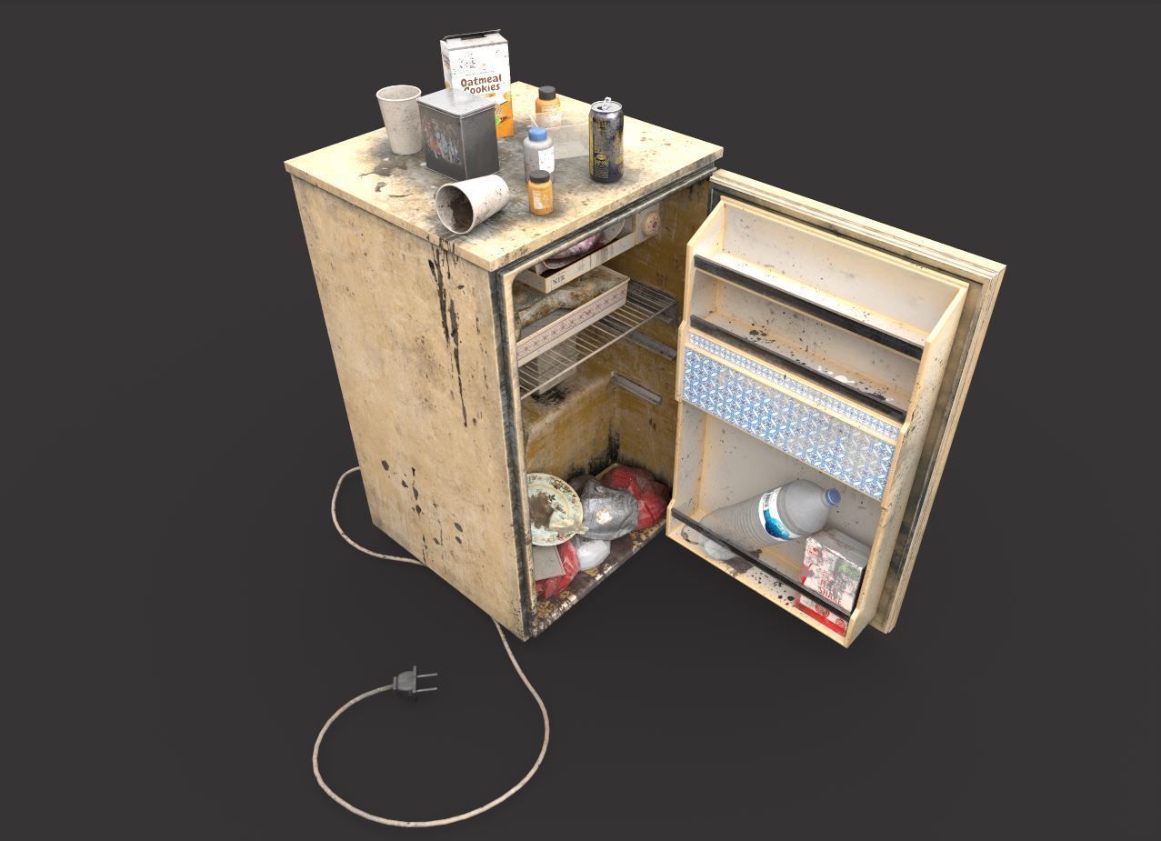 Old Dirty Mini Fridge 3D model_3