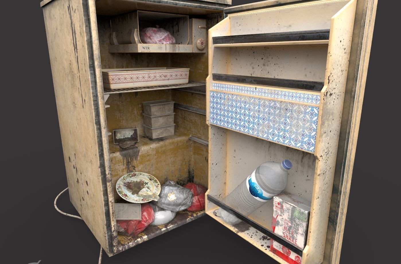 Old Dirty Mini Fridge 3D model_8