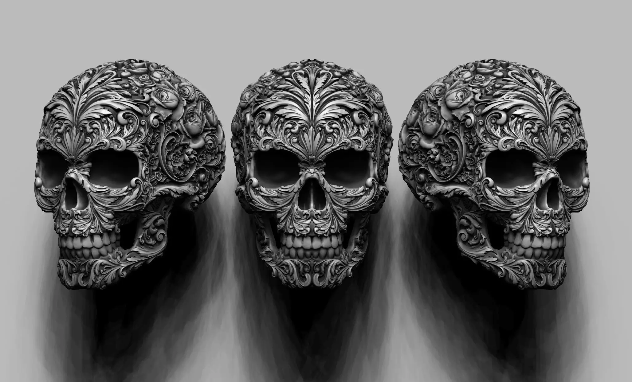 Skull ornamental rose 3D print model