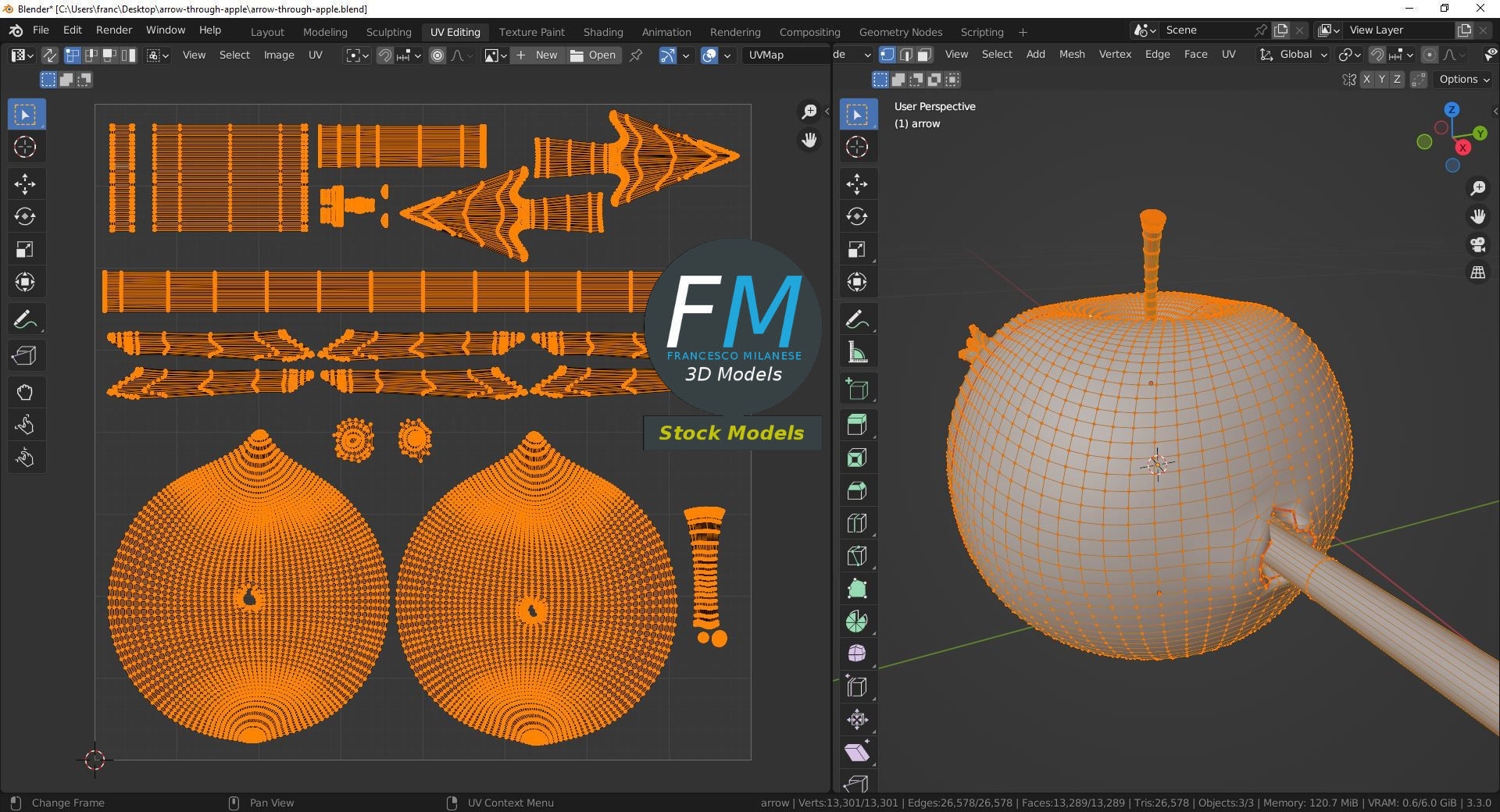 Arrow through apple 3D model_10