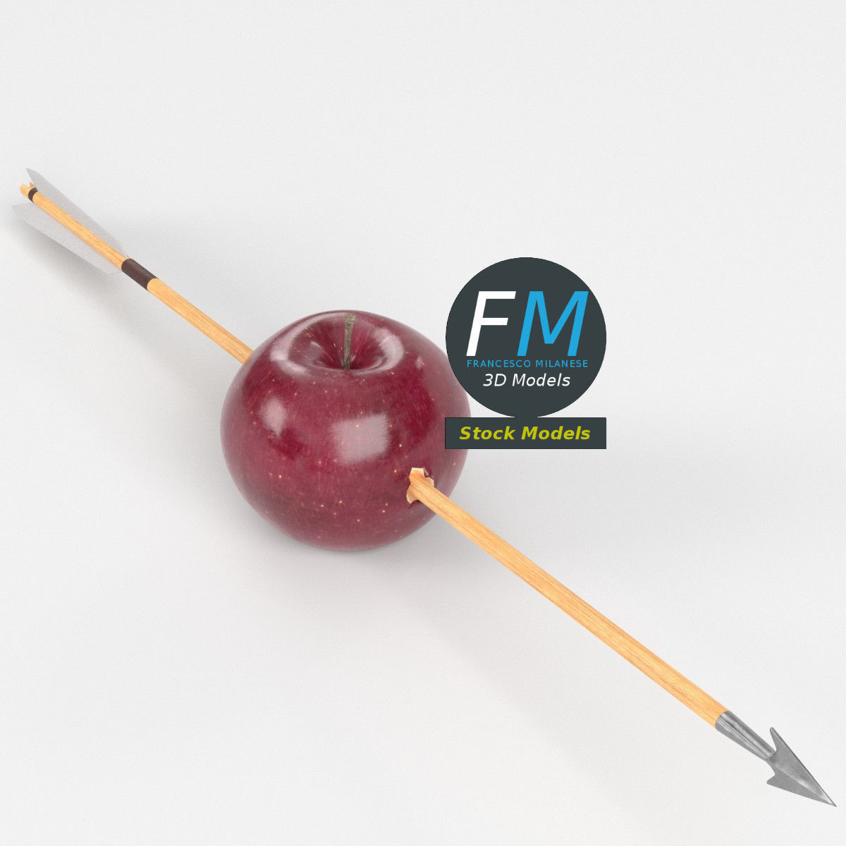 Arrow through apple 3D model_2