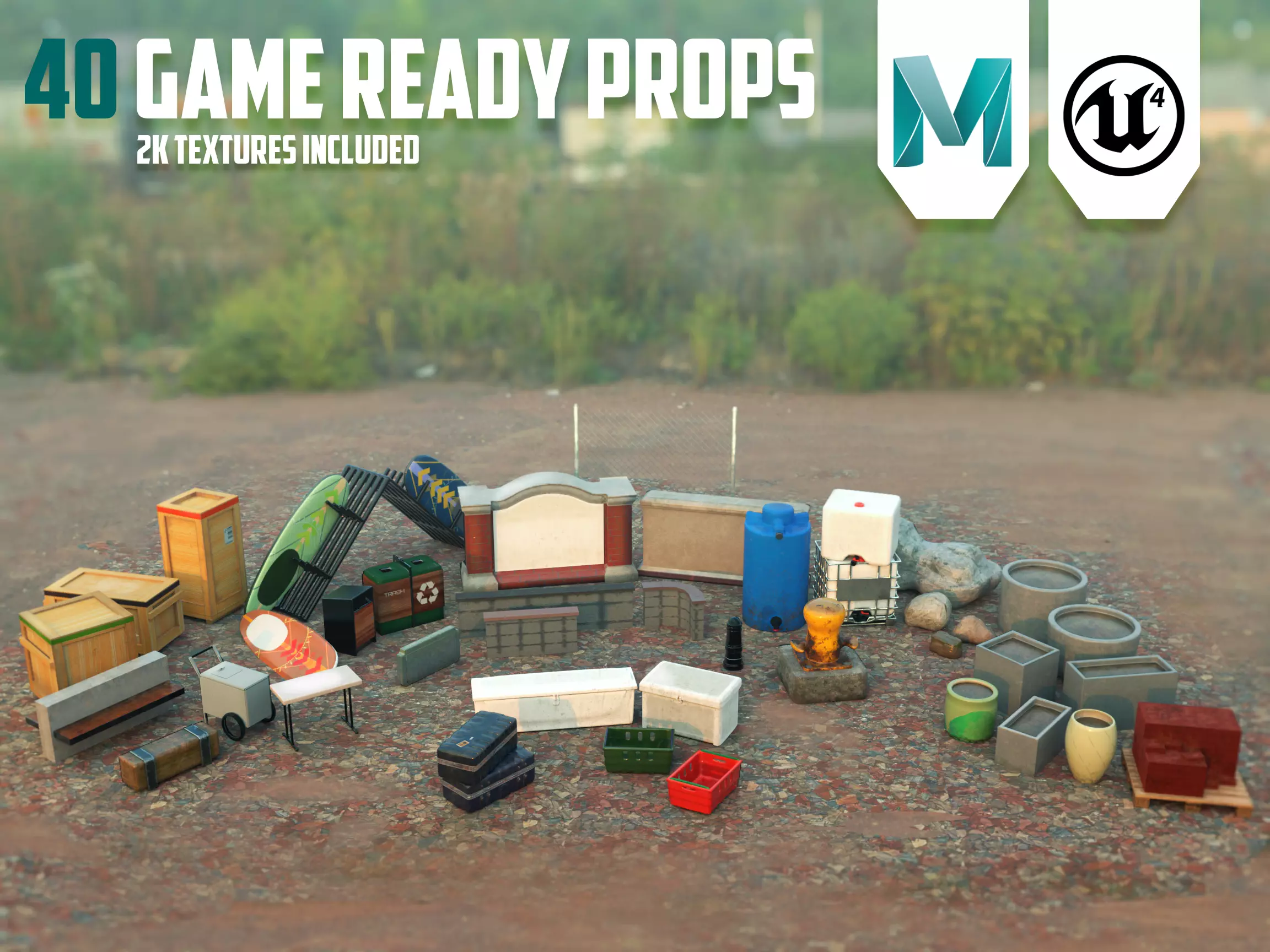 Exterior City Prop Collection - FPS Cover Props Low-poly 3D model_0