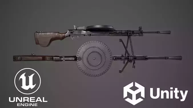DP-28 machine gun  Low-poly 3D model