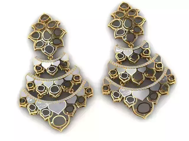 Polki Meena Long Earrings  3D print model