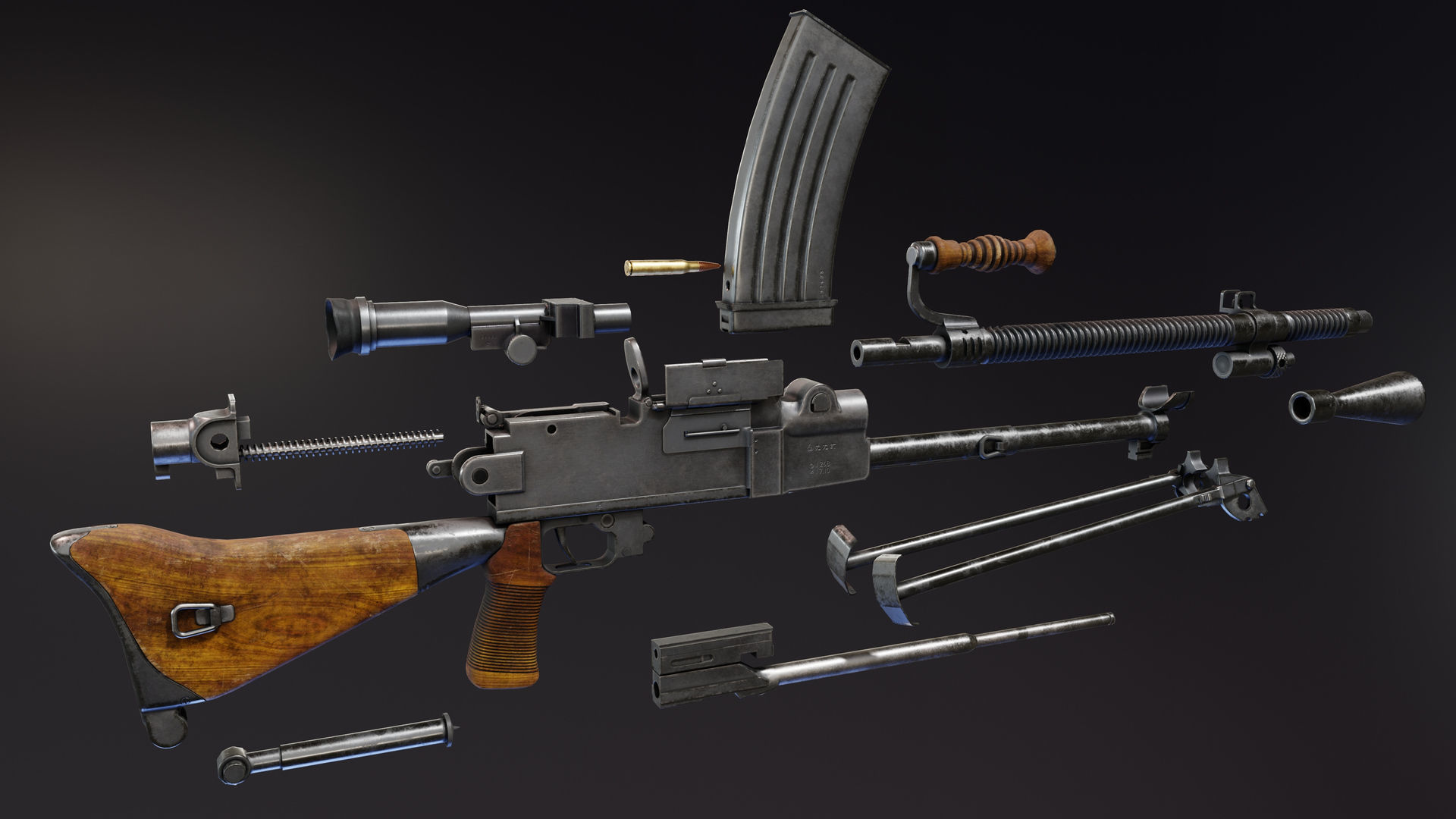 Nambu Type 99 LMG Low-poly 3D model_3