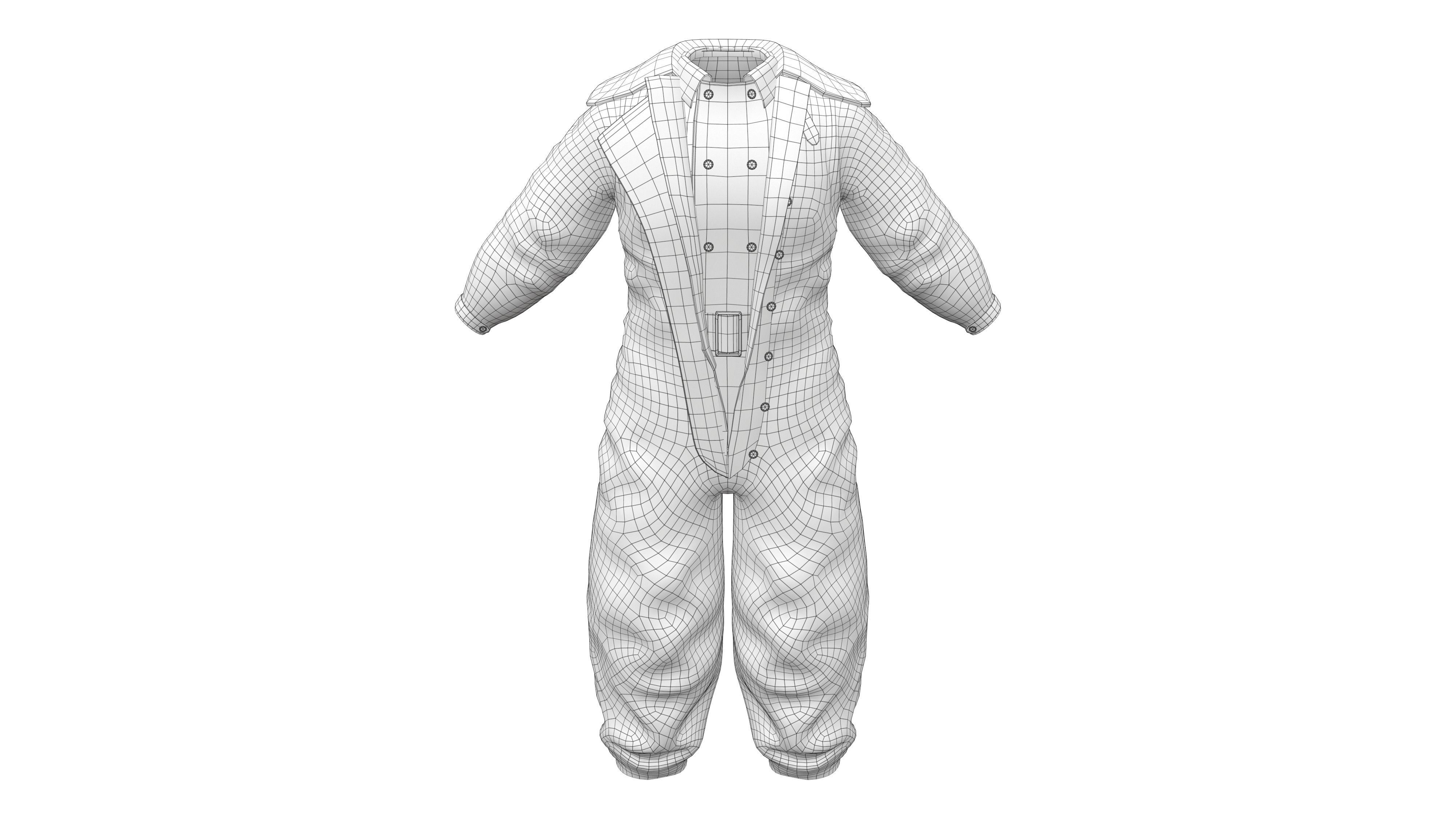 Old Vintage Green Pilot Uniform Low-poly 3D model_6