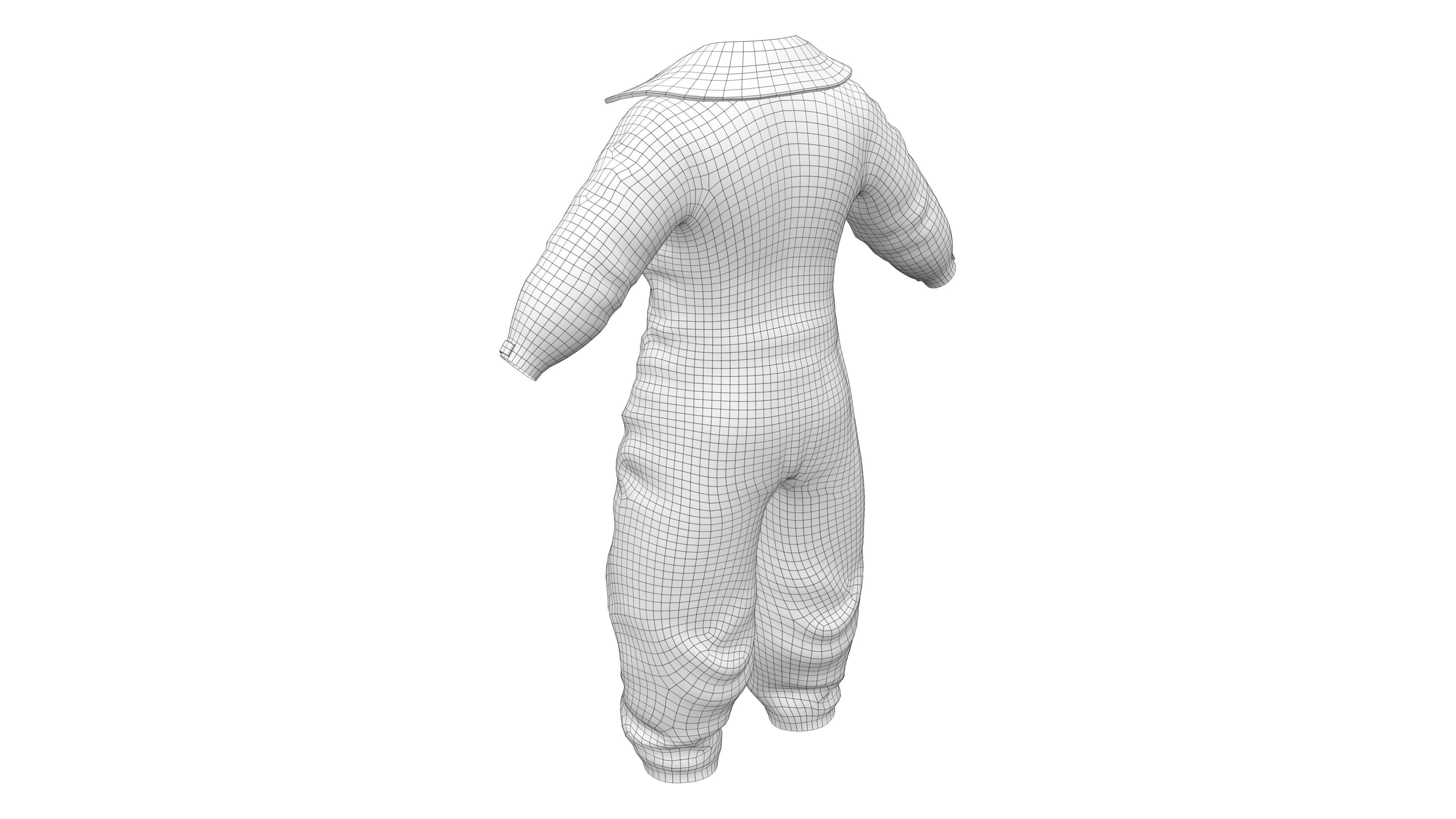 Old Vintage Green Pilot Uniform Low-poly 3D model_7