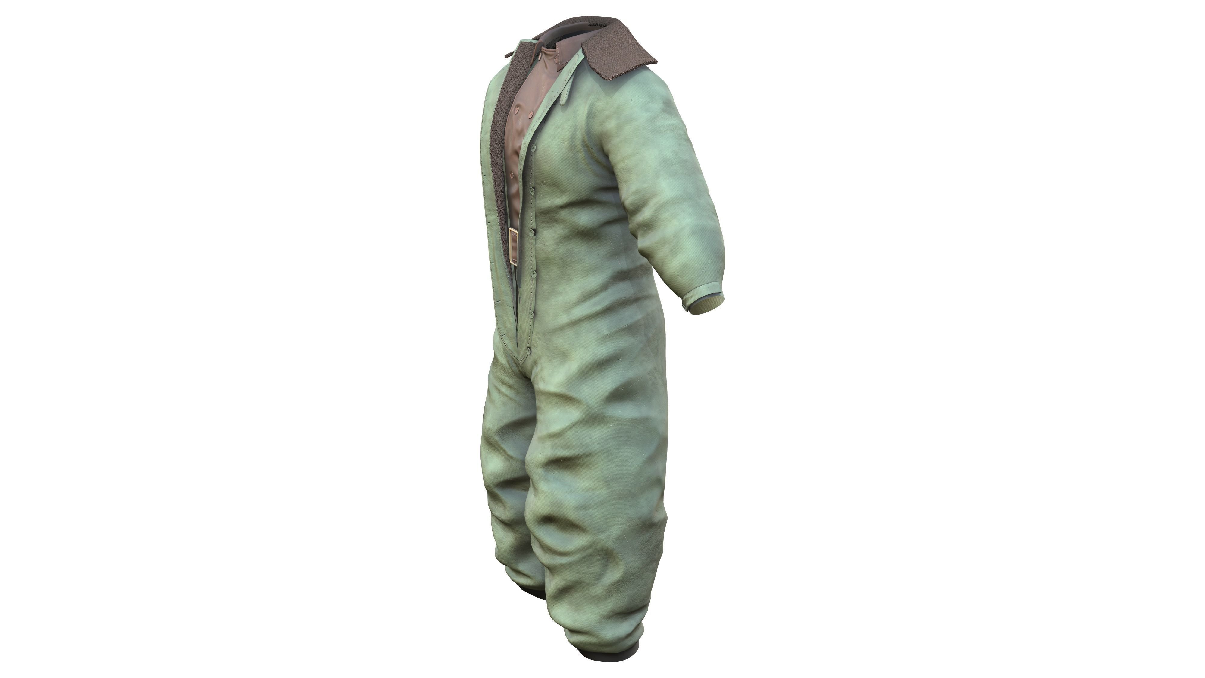 Old Vintage Green Pilot Uniform Low-poly 3D model_2