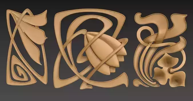 Art Nouveau flower ornaments 3D print model