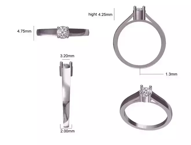 Women Wedding Engagement Ring STL OBJ FBX JCD Details