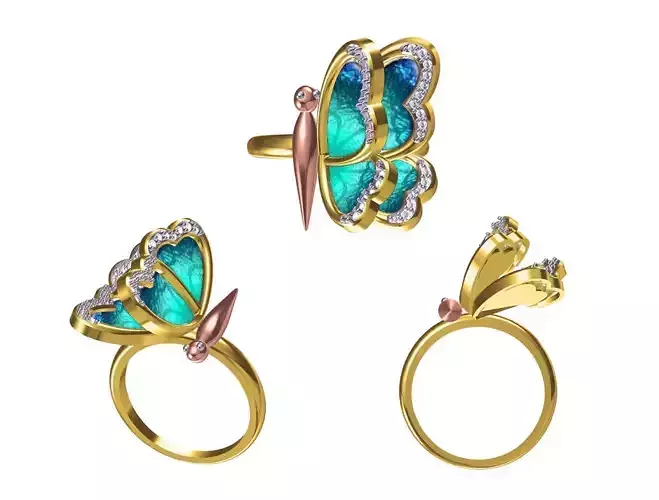 Women Wedding Engagement Butterflies Ring STL FBX JCD Details