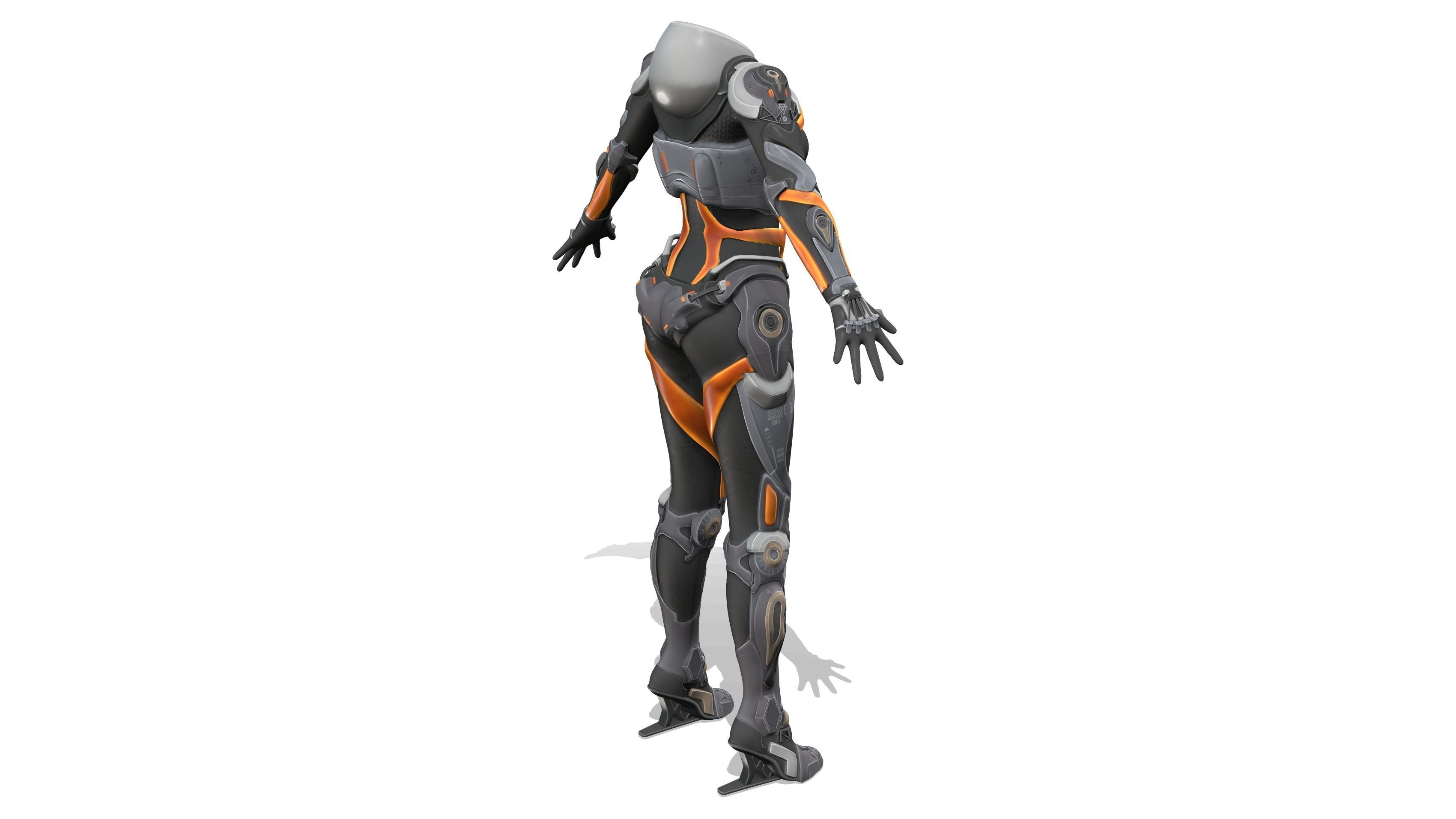 Female Full Body Sci-Fi Orange Black Bodysuit Low-poly 3D model_6