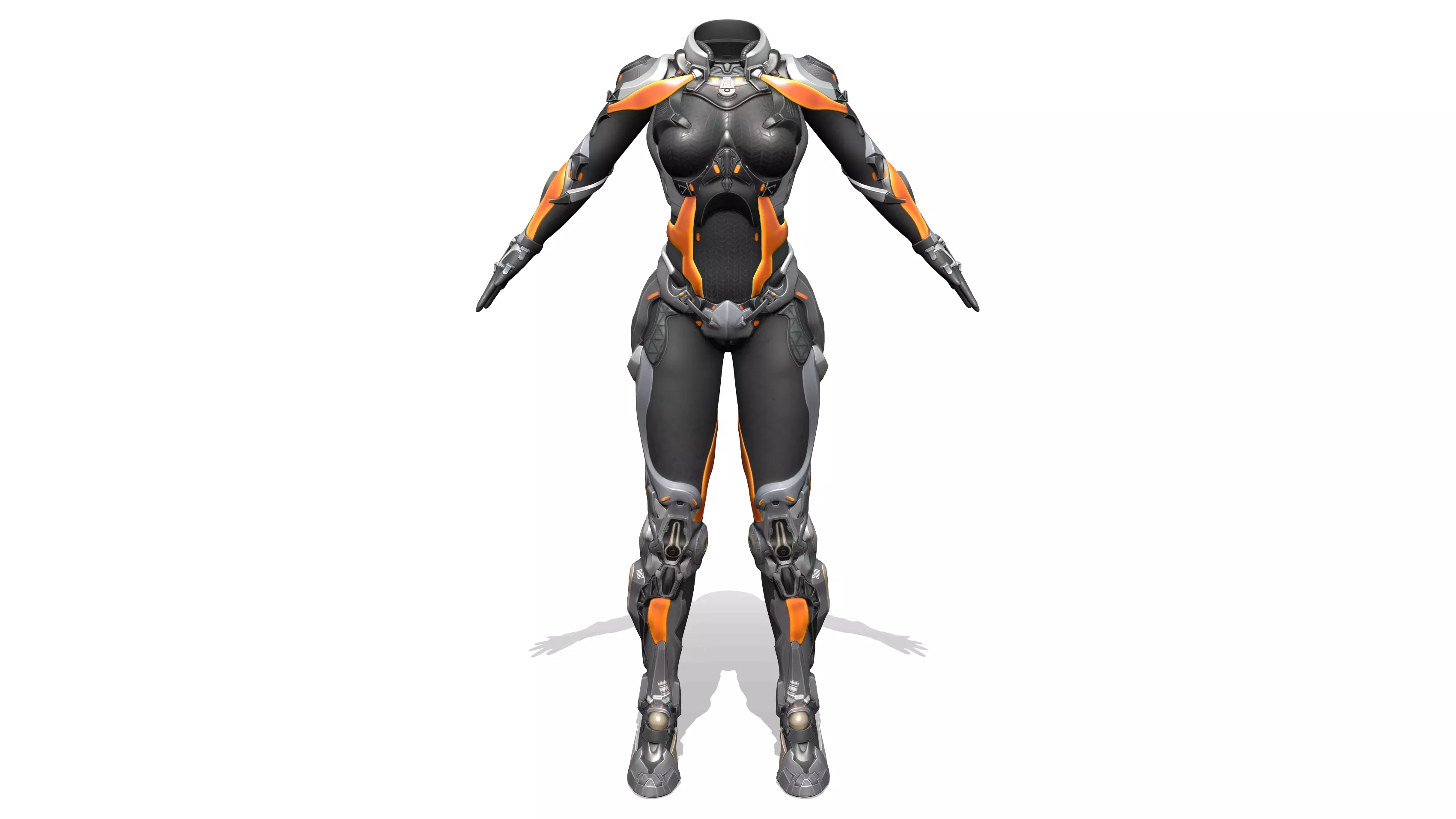 Female Full Body Sci-Fi Orange Black Bodysuit Low-poly 3D model_0