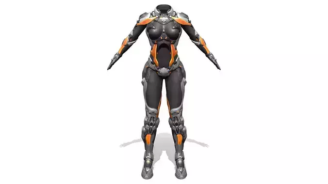Female Full Body Sci-Fi Orange Black Bodysuit Low-poly 3D model