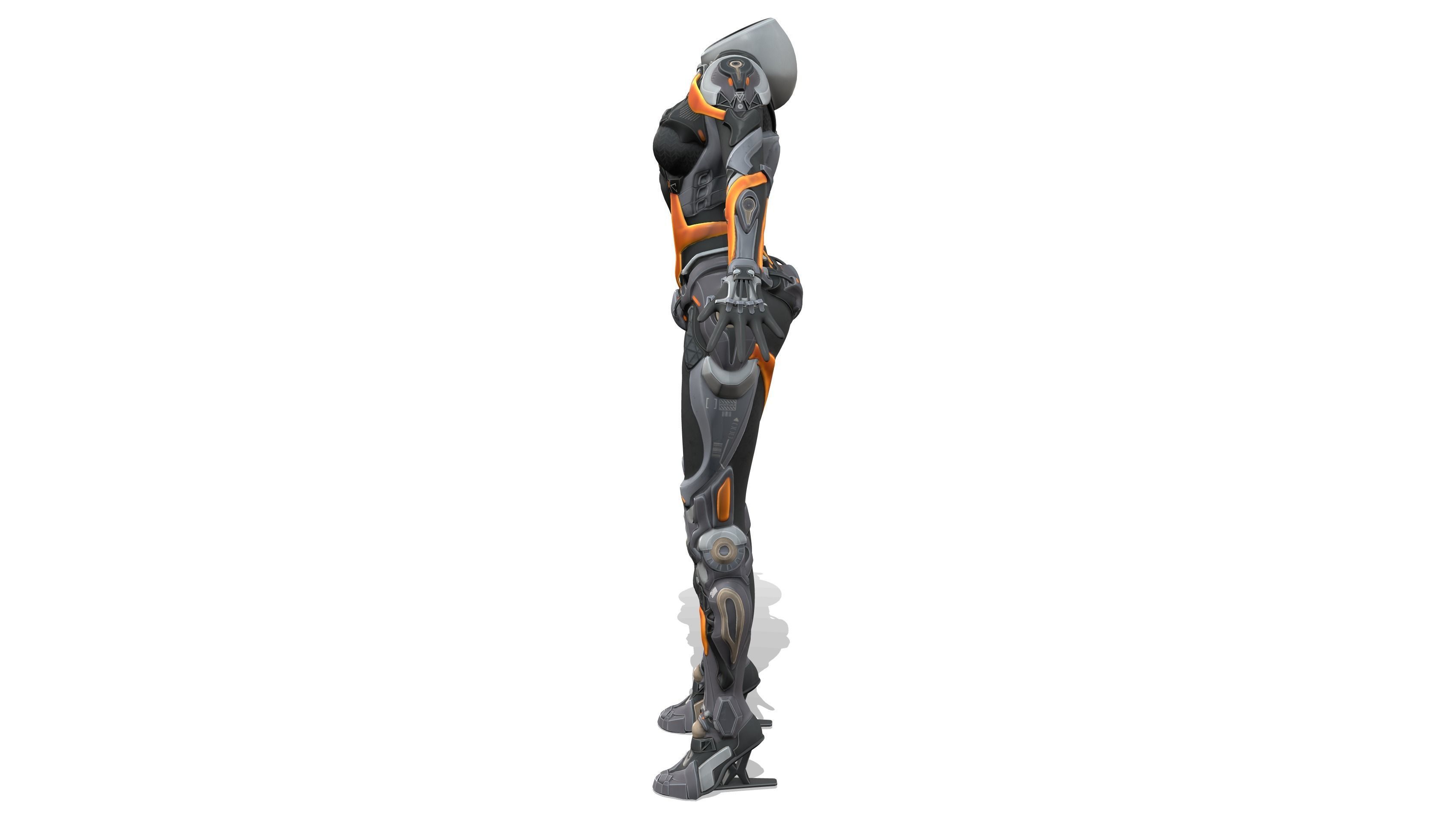 Female Full Body Sci-Fi Orange Black Bodysuit Low-poly 3D model_4