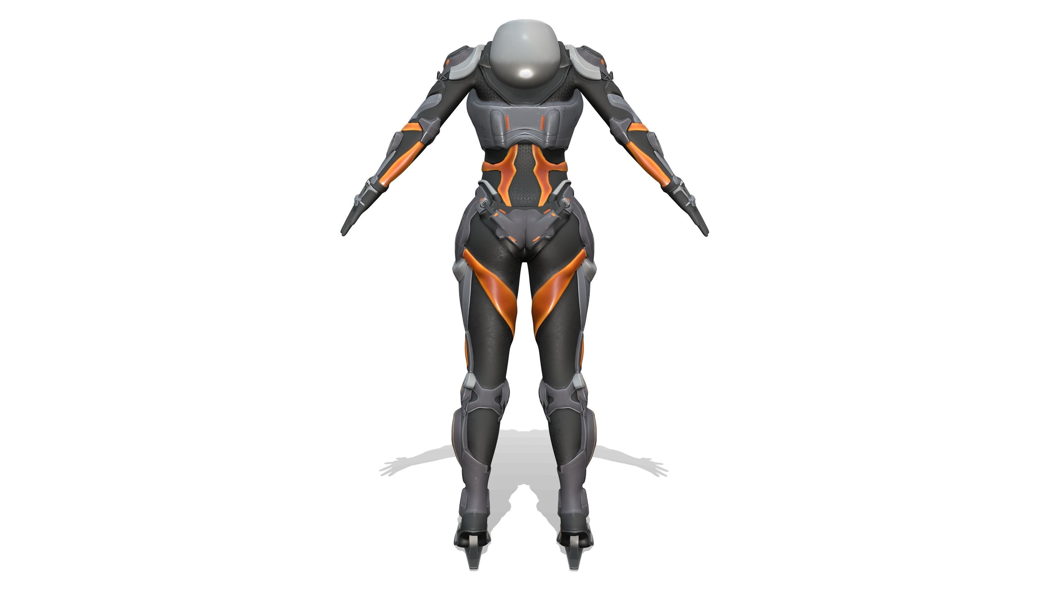 Female Full Body Sci-Fi Orange Black Bodysuit Low-poly 3D model_5