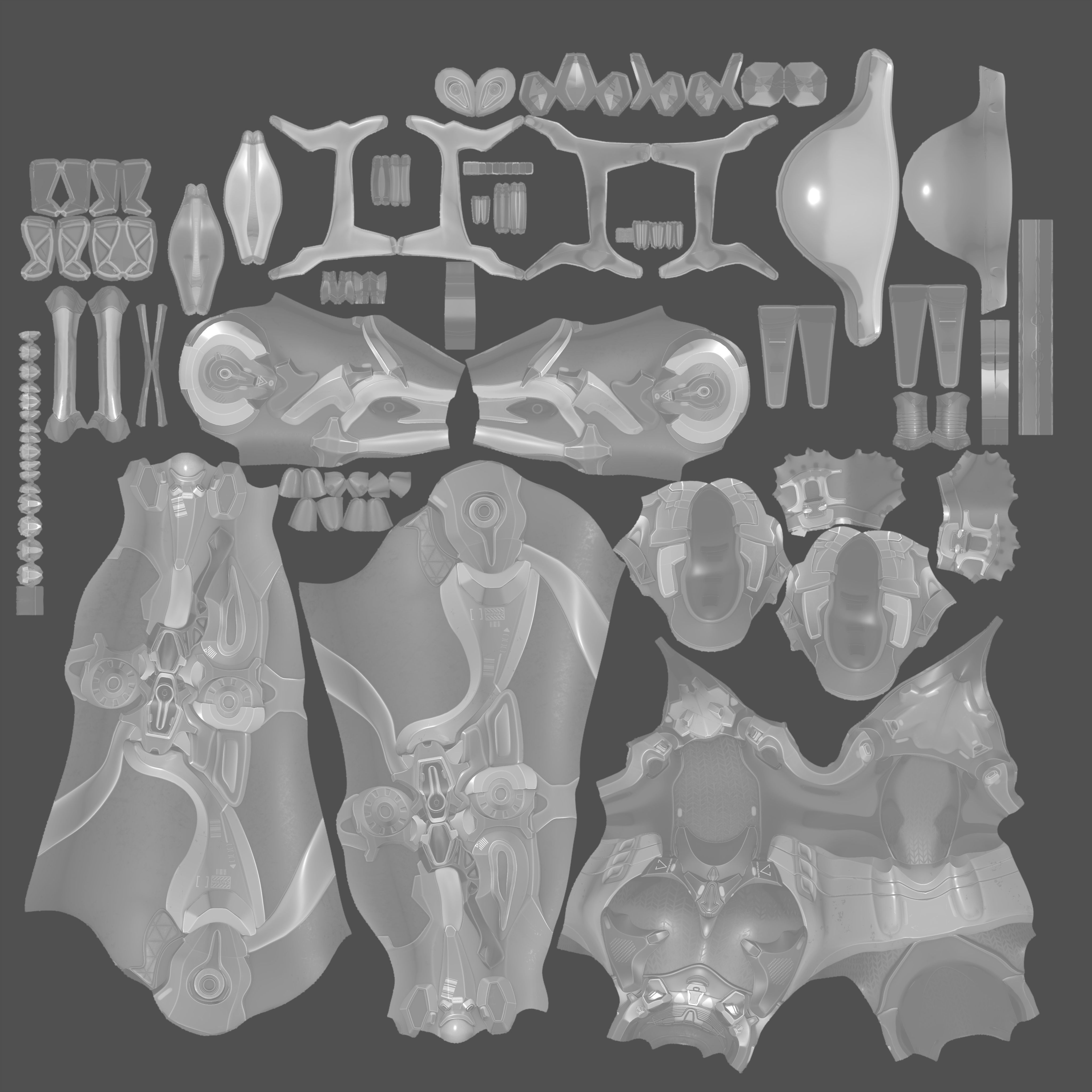 Female Full Body Sci-Fi Orange Black Bodysuit Low-poly 3D model_11