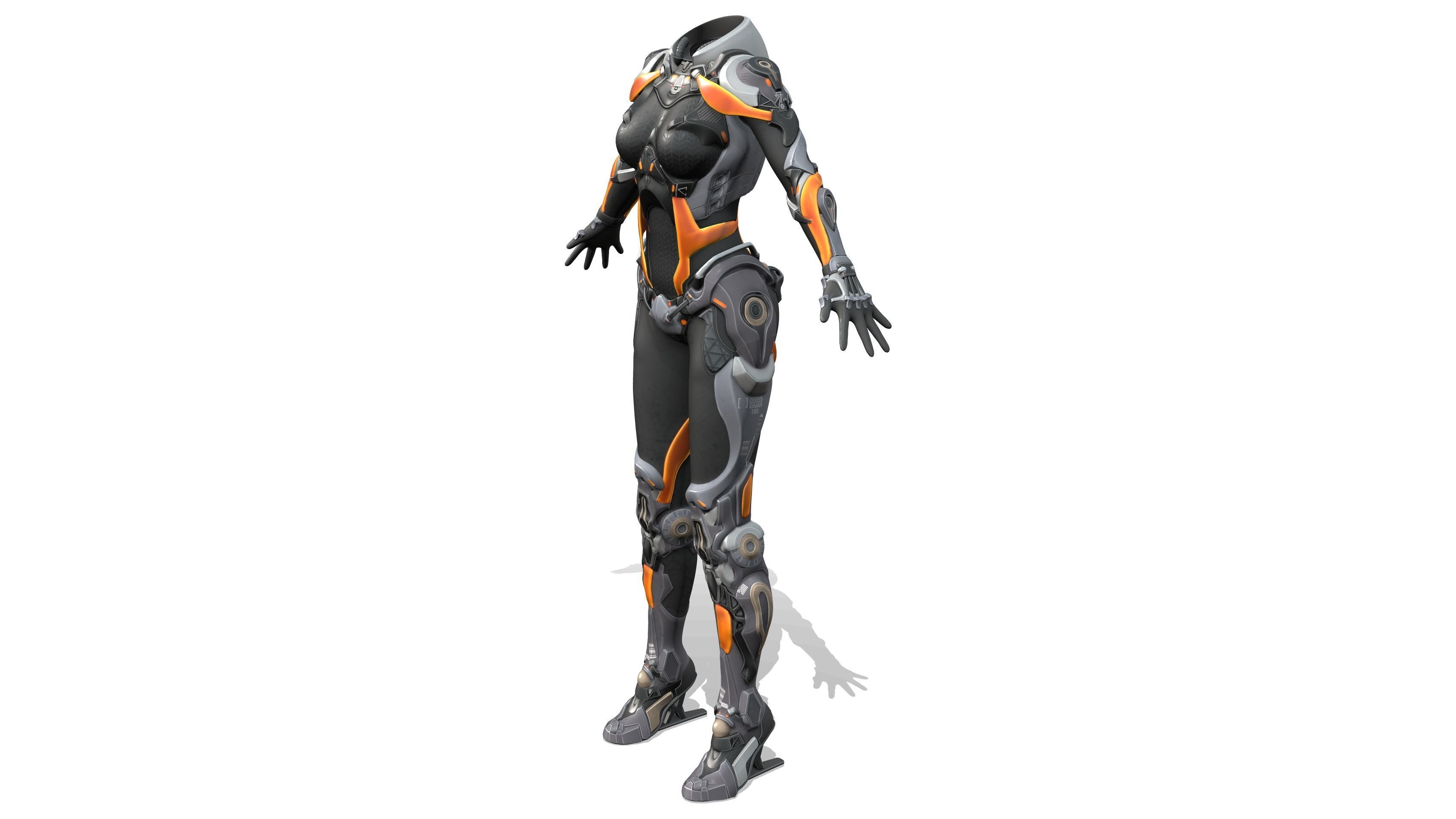 Female Full Body Sci-Fi Orange Black Bodysuit Low-poly 3D model_3