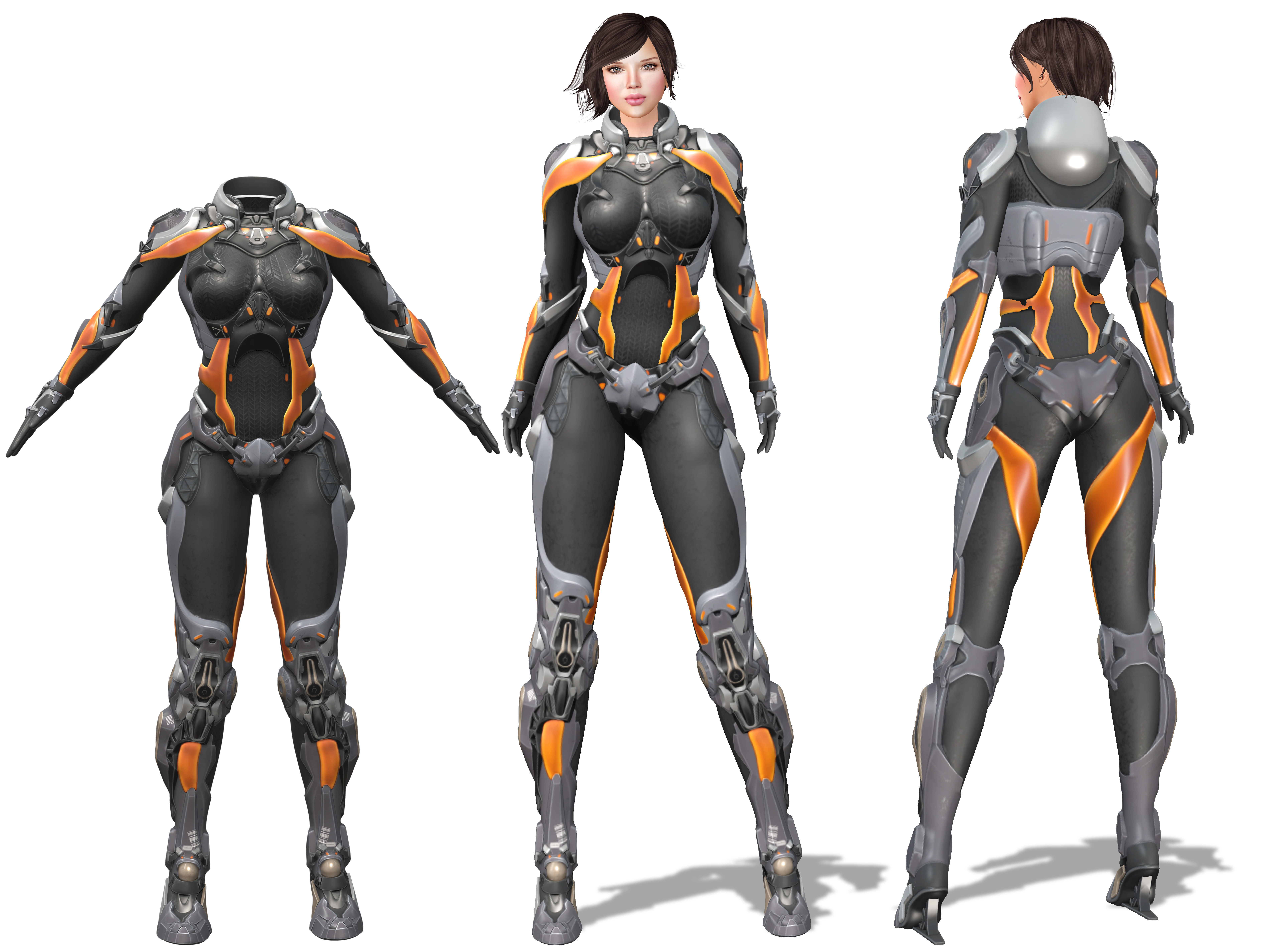 Female Full Body Sci-Fi Orange Black Bodysuit Low-poly 3D model_2