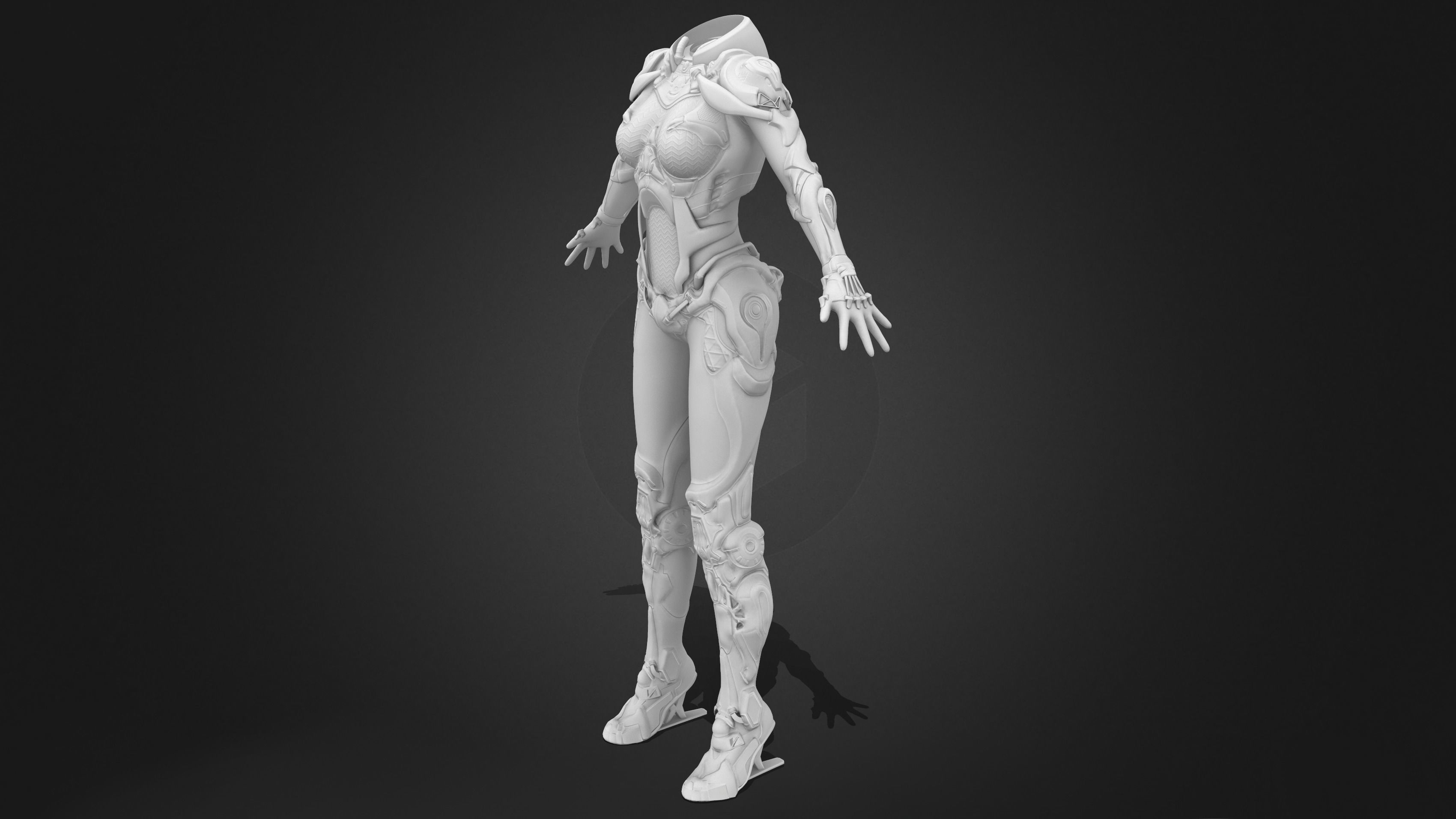 Female Full Body Sci-Fi Orange Black Bodysuit Low-poly 3D model_9