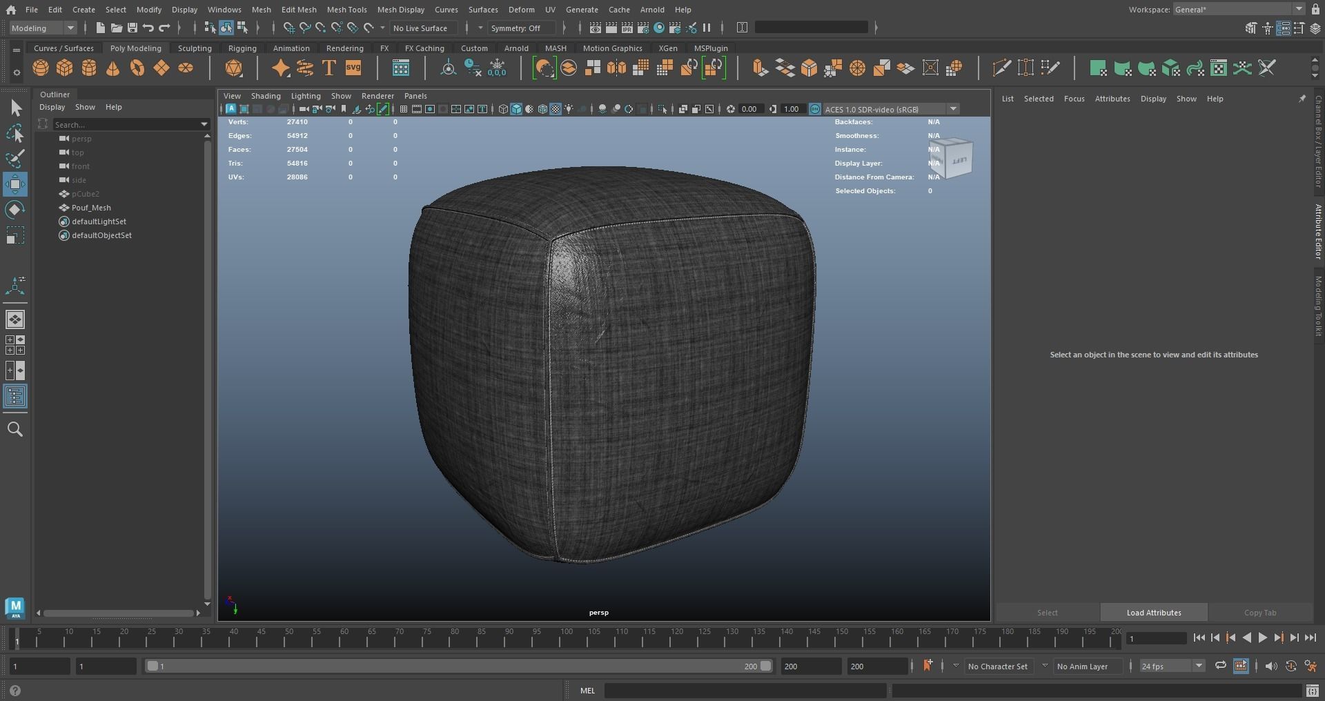 Pouf Grey Fabric AR VR PBR  Lowpoly with game ready Low-poly 3D model_13